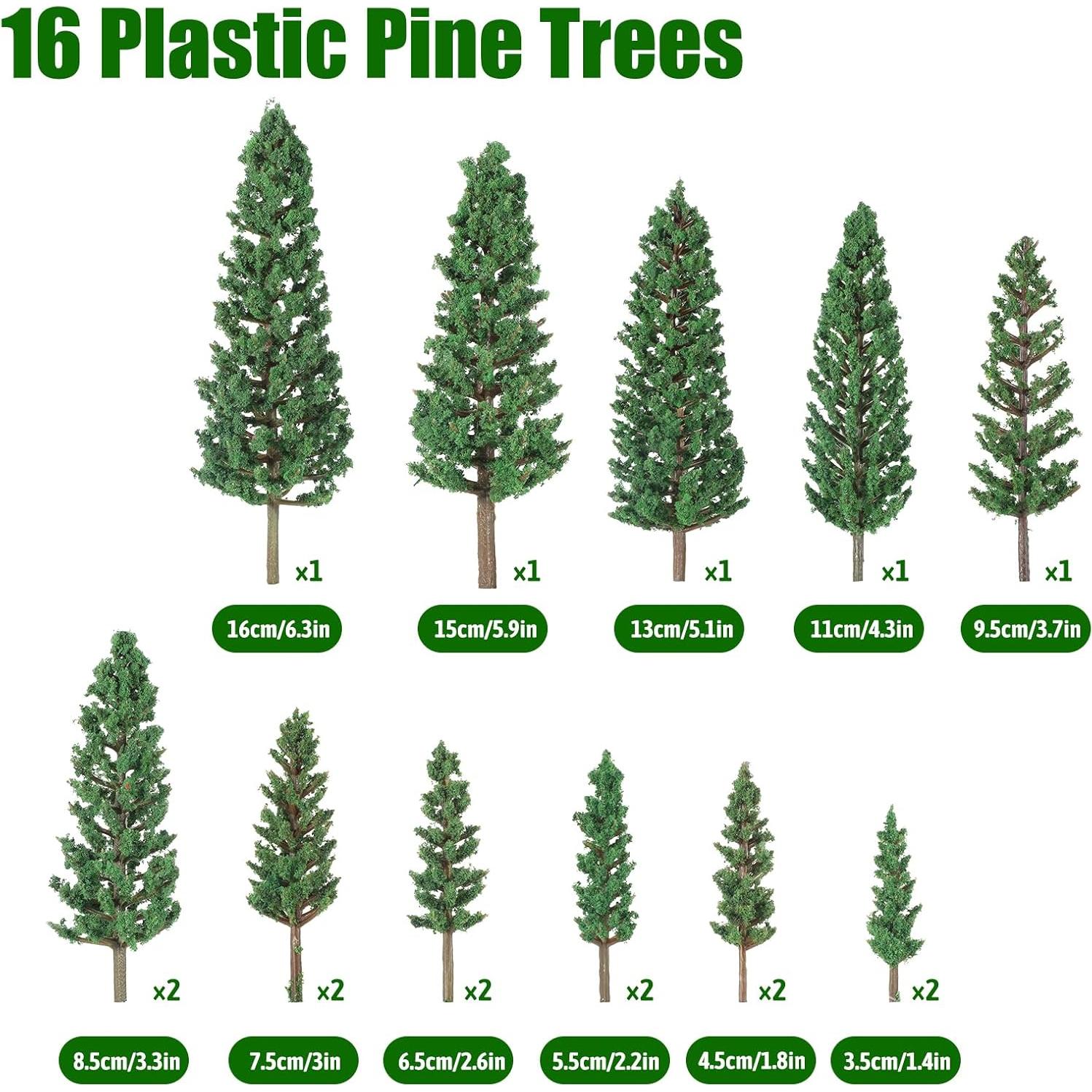 16 Mini Árboles de Pino Verde Gtziqa para Diorama 3.5-16 cm