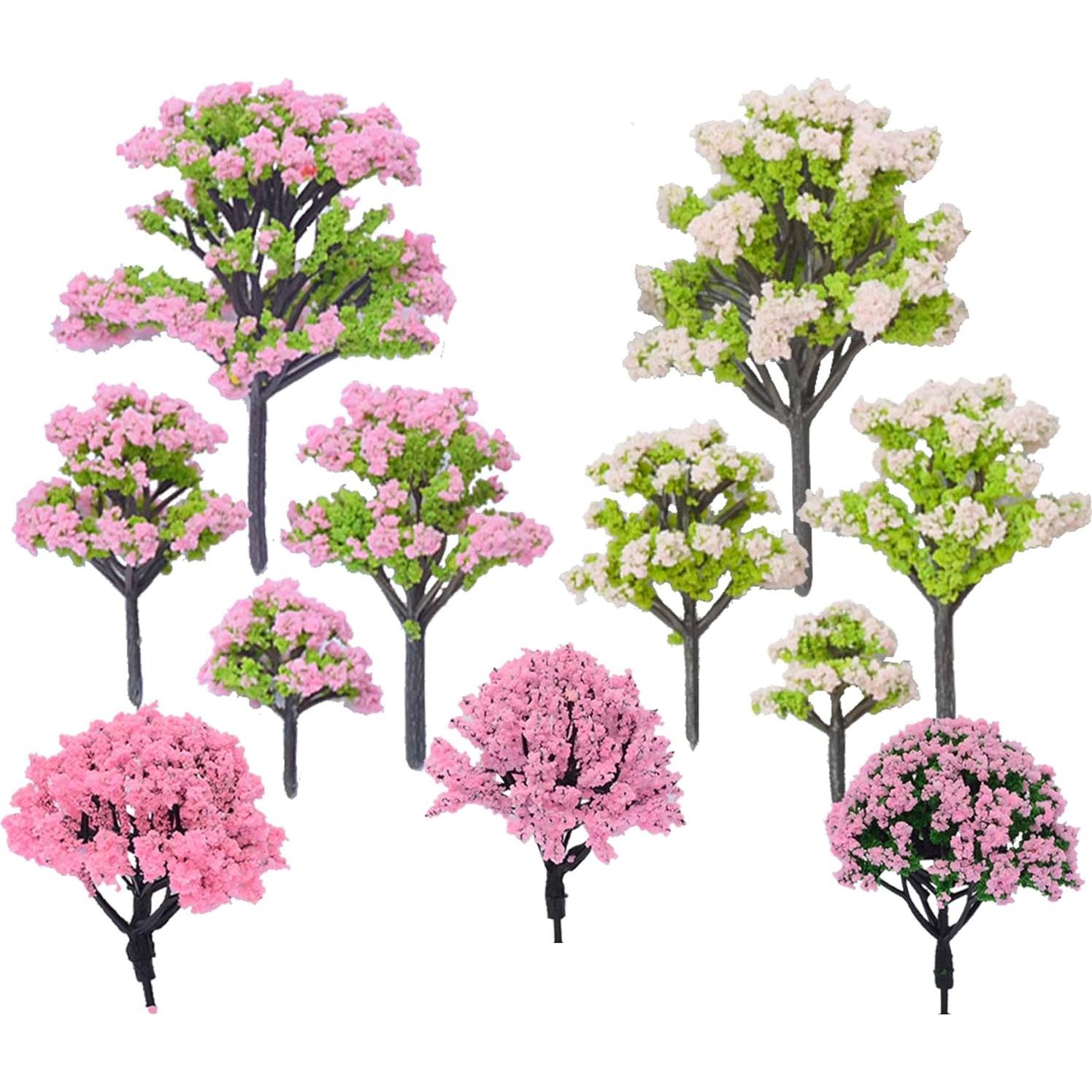 Woohome 50 Árboles Miniatura Rosados para Modelos de Tren 4-10 cm