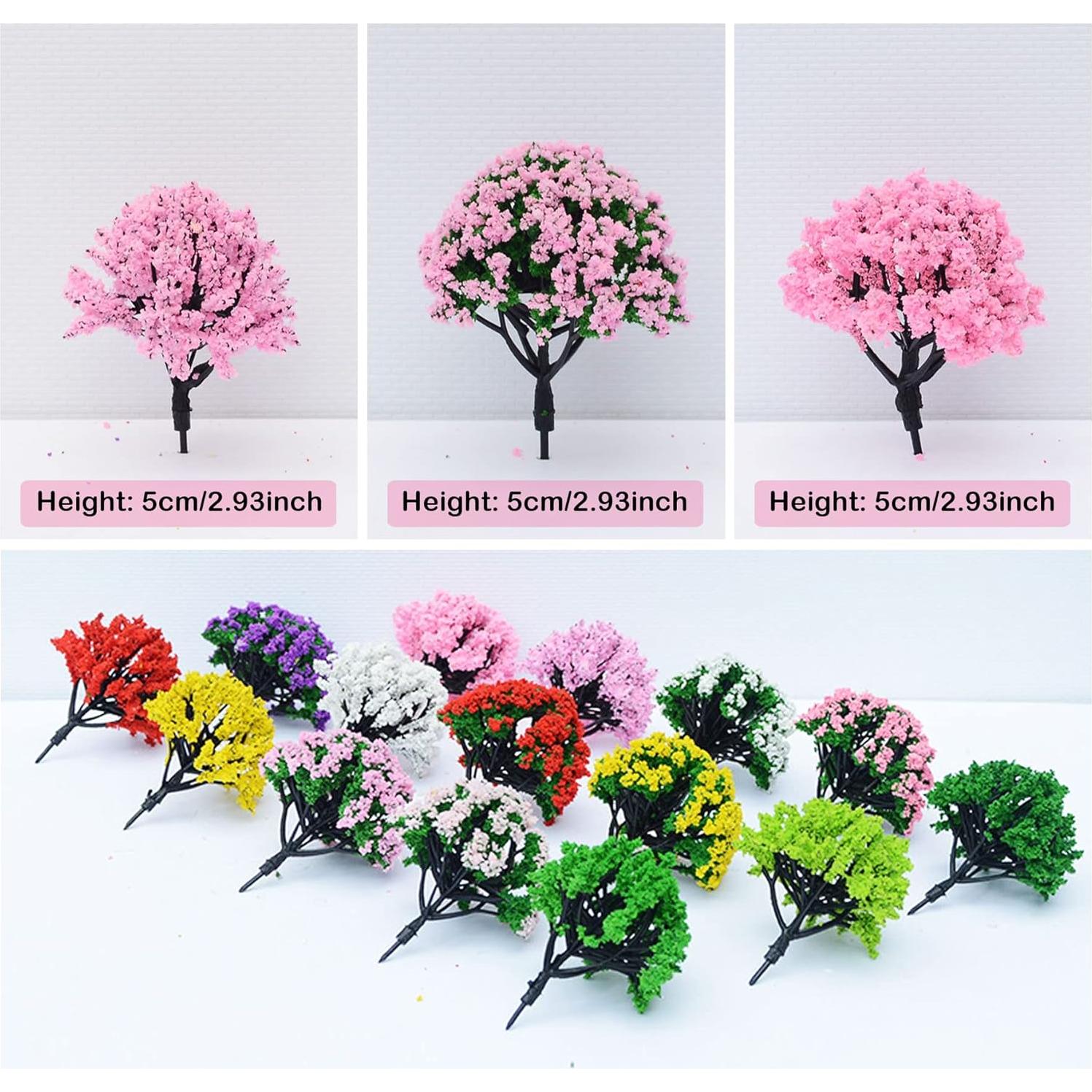 Woohome 50 Árboles Miniatura Rosados para Modelos de Tren 4-10 cm