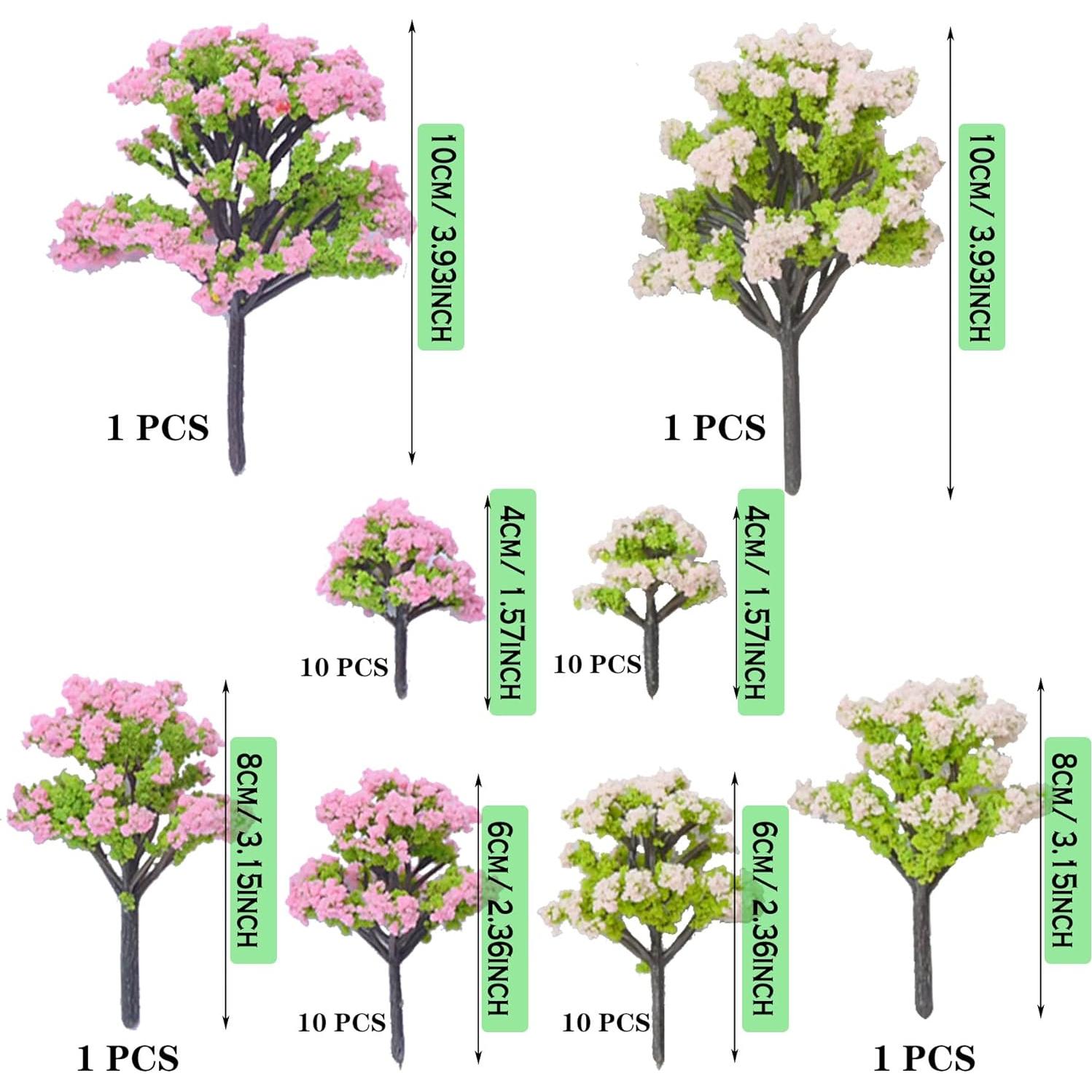 Woohome 50 Árboles Miniatura Rosados para Modelos de Tren 4-10 cm