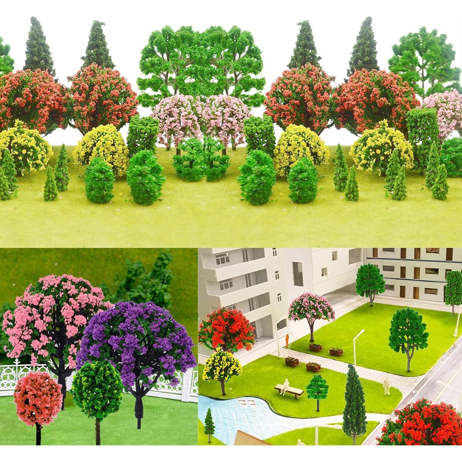Woohome 50 Árboles Miniatura Rosados para Modelos de Tren 4-10 cm