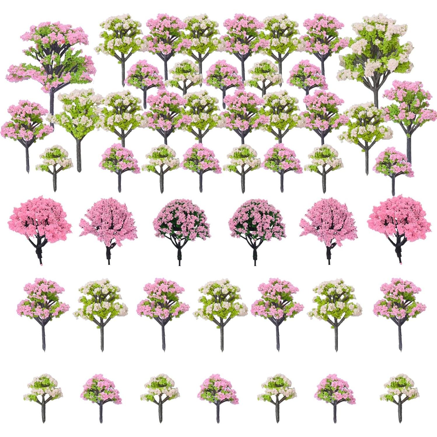 Woohome 50 Árboles Miniatura Rosados para Modelos de Tren 4-10 cm