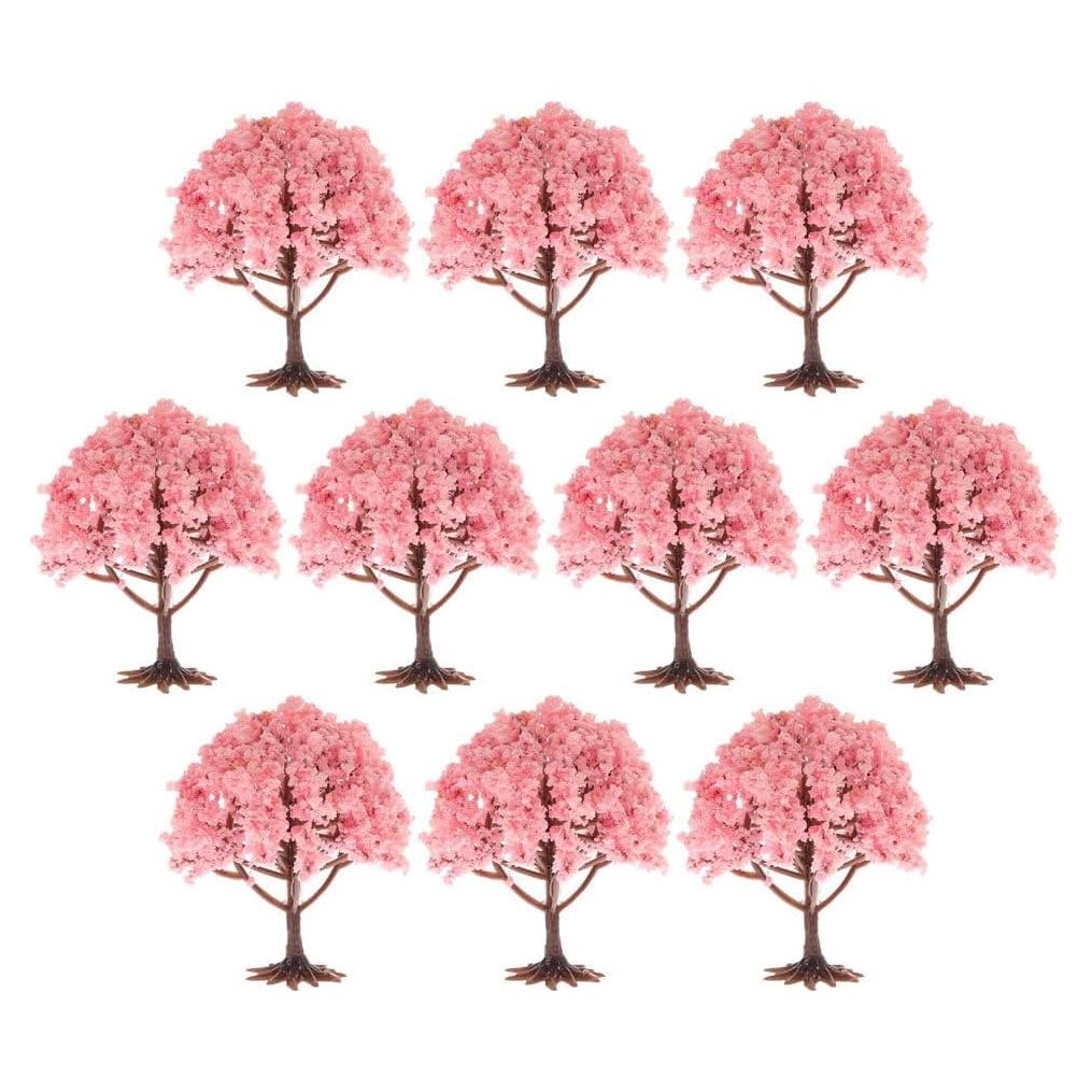 10 Árboles Miniatura Rosados para Dioramas y Escenografía