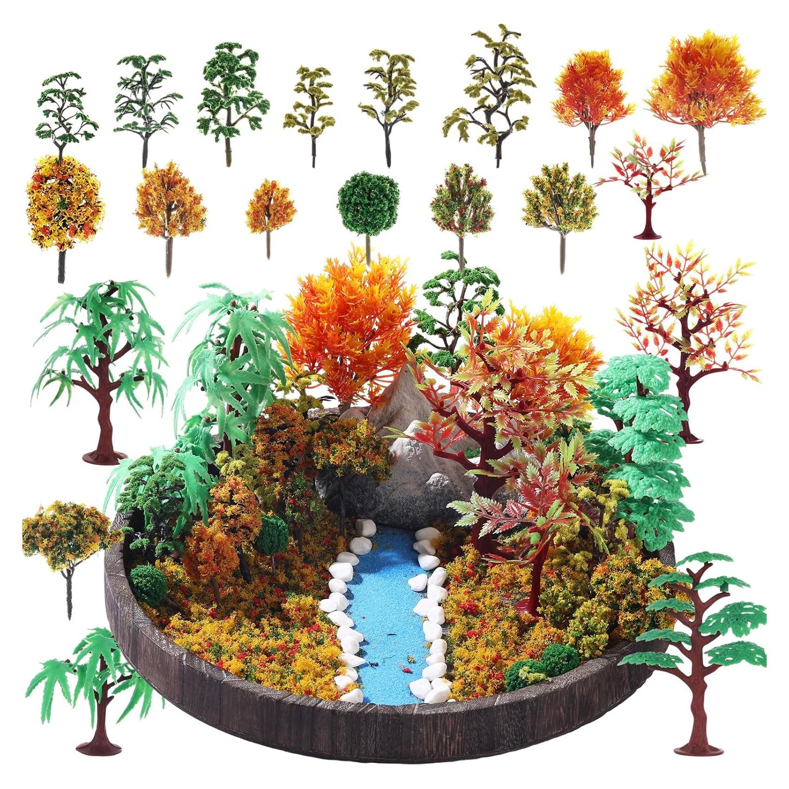 28 Árboles Miniatura Canlierr para Diorama con Hojarasca Falsa