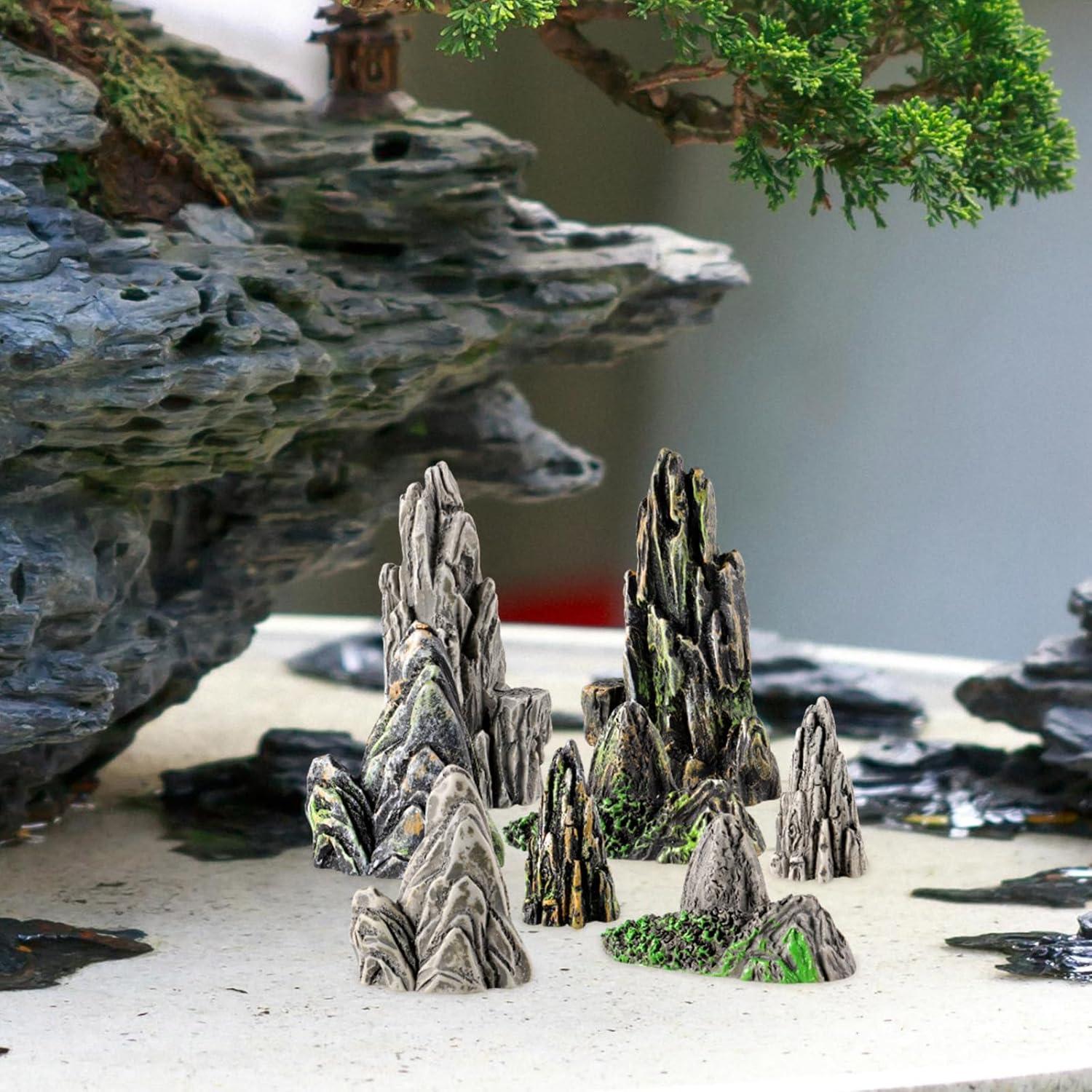 Adornos de Roca de Resina Amosfun para Jardín y Acuario - 8 Piezas