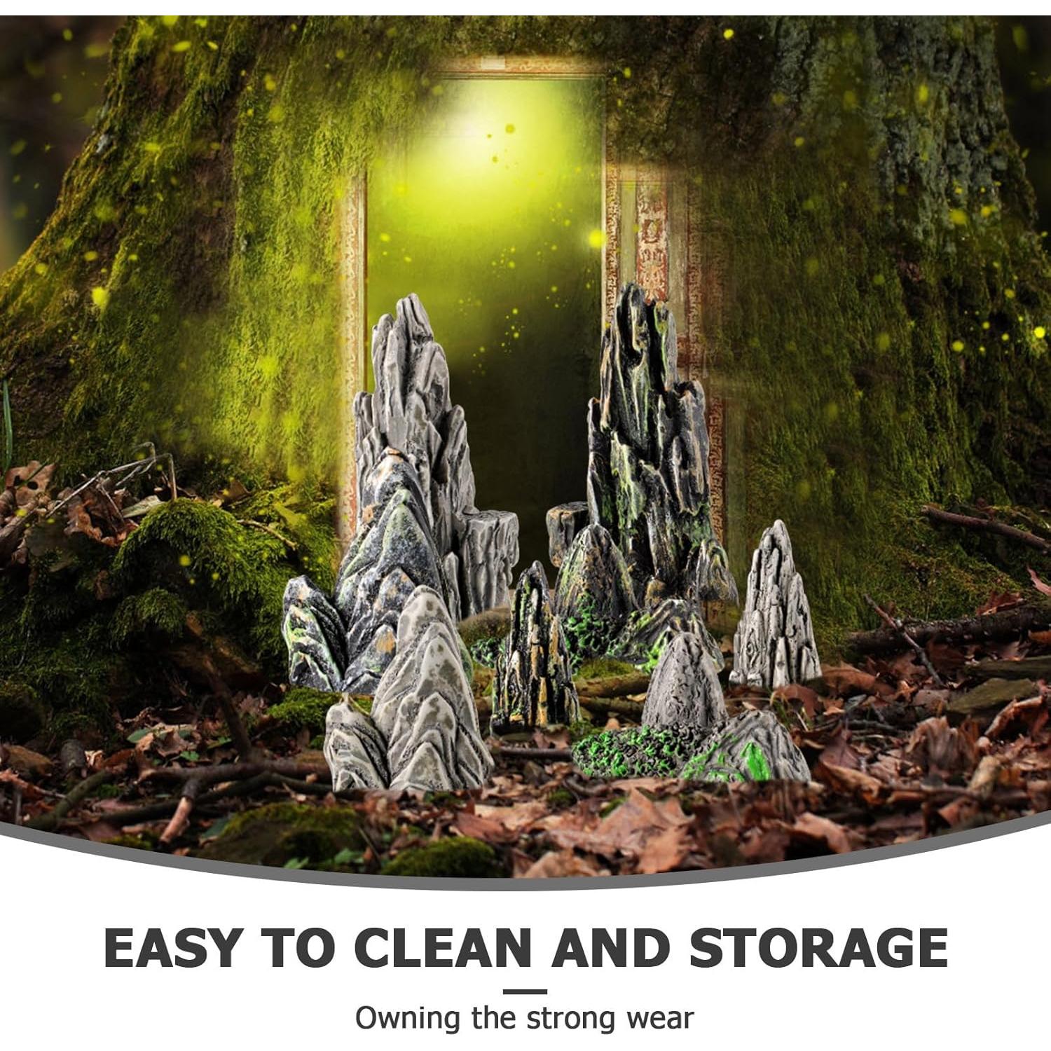 Adornos de Roca de Resina Amosfun para Jardín y Acuario - 8 Piezas