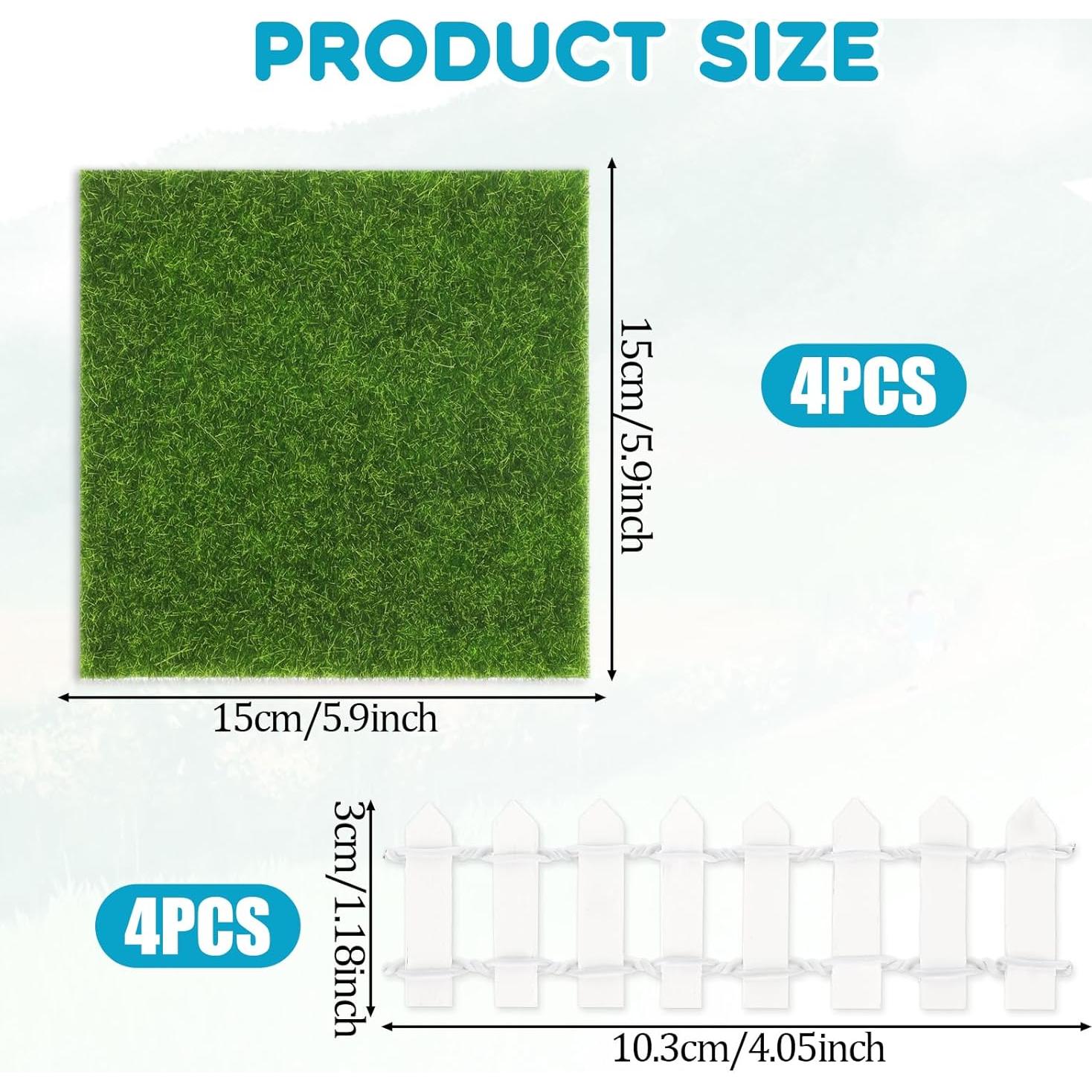 Alfombra de Césped Artificial Giantree 4 Pcs 15x15cm con Cercas