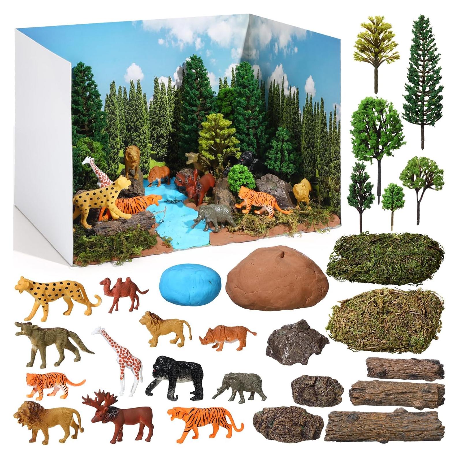 Kit Diorama Selva Tropical 55 Piezas Simgoing - Animales y Árboles