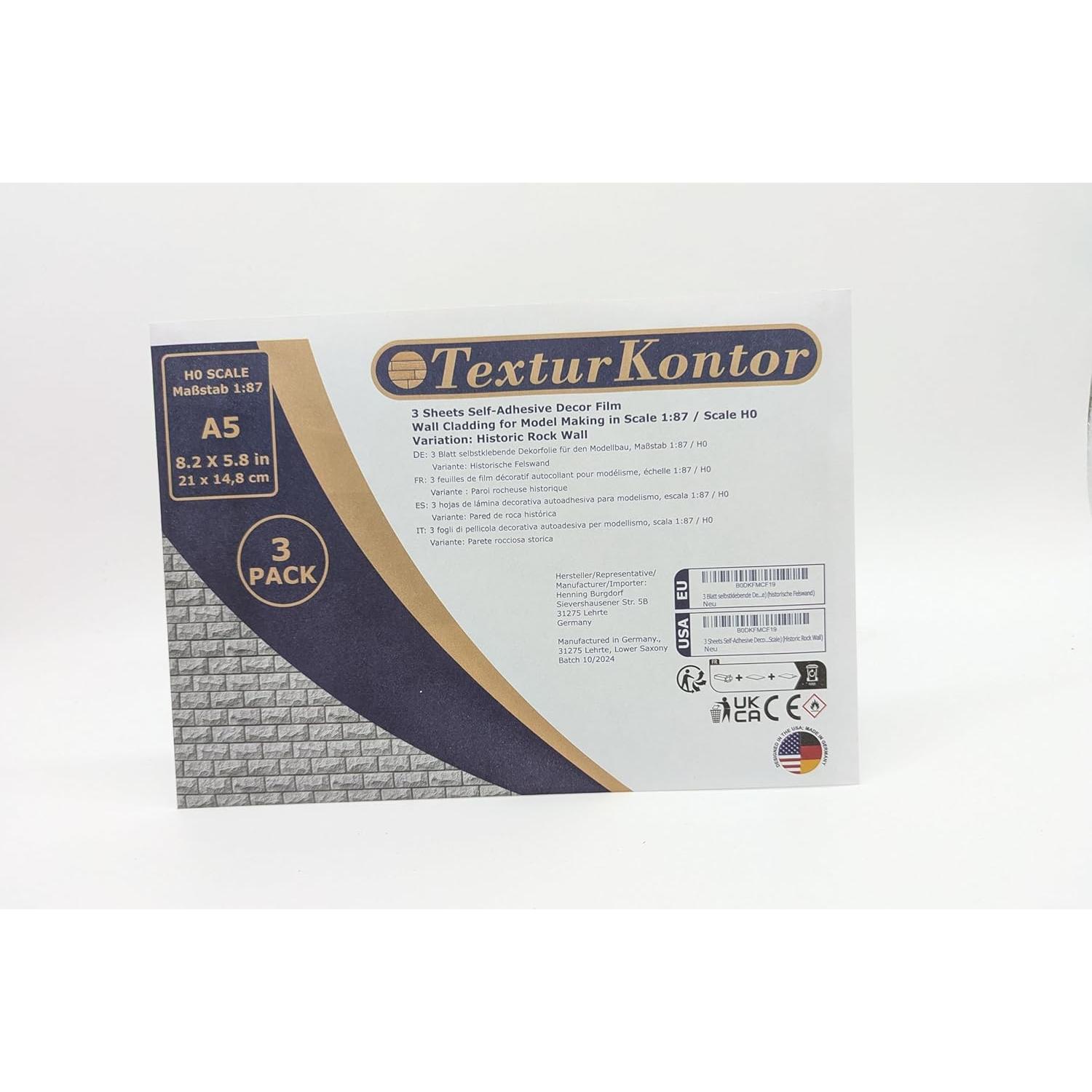 3 Hojas de Película Autoadhesiva para Revestimiento de Paredes - TexturKontor - Escala 1:87