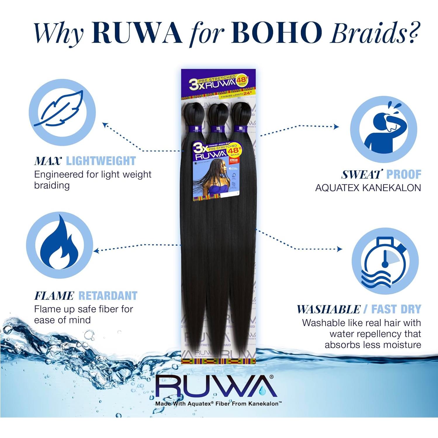 Cabello trenzado pre estirado Sensationnel Ruwa 121.92 cm 1B