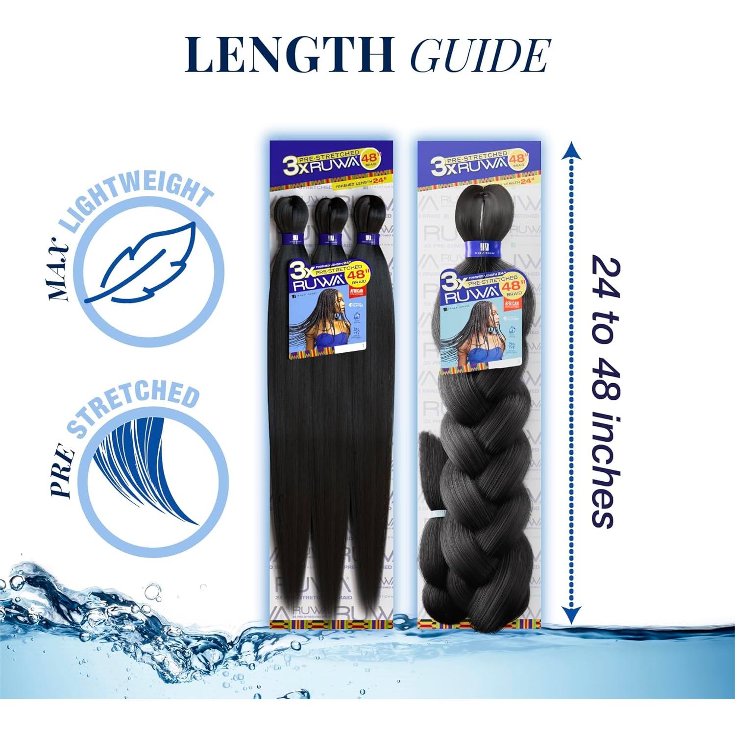 Cabello trenzado pre estirado Sensationnel Ruwa 121.92 cm 1B