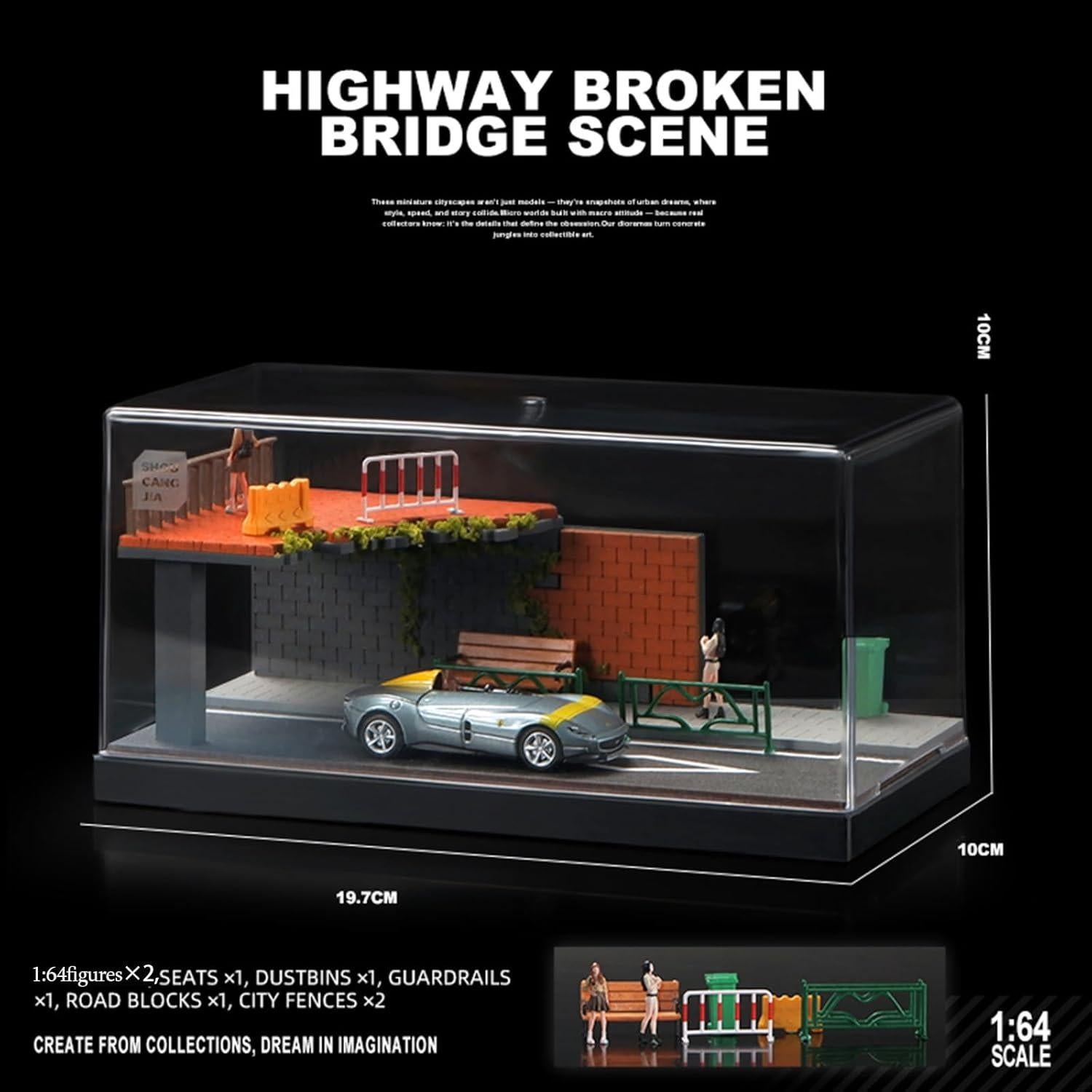 Diorama Miniatura Puente Roto Kivcmds 1:64 Expositor Coches