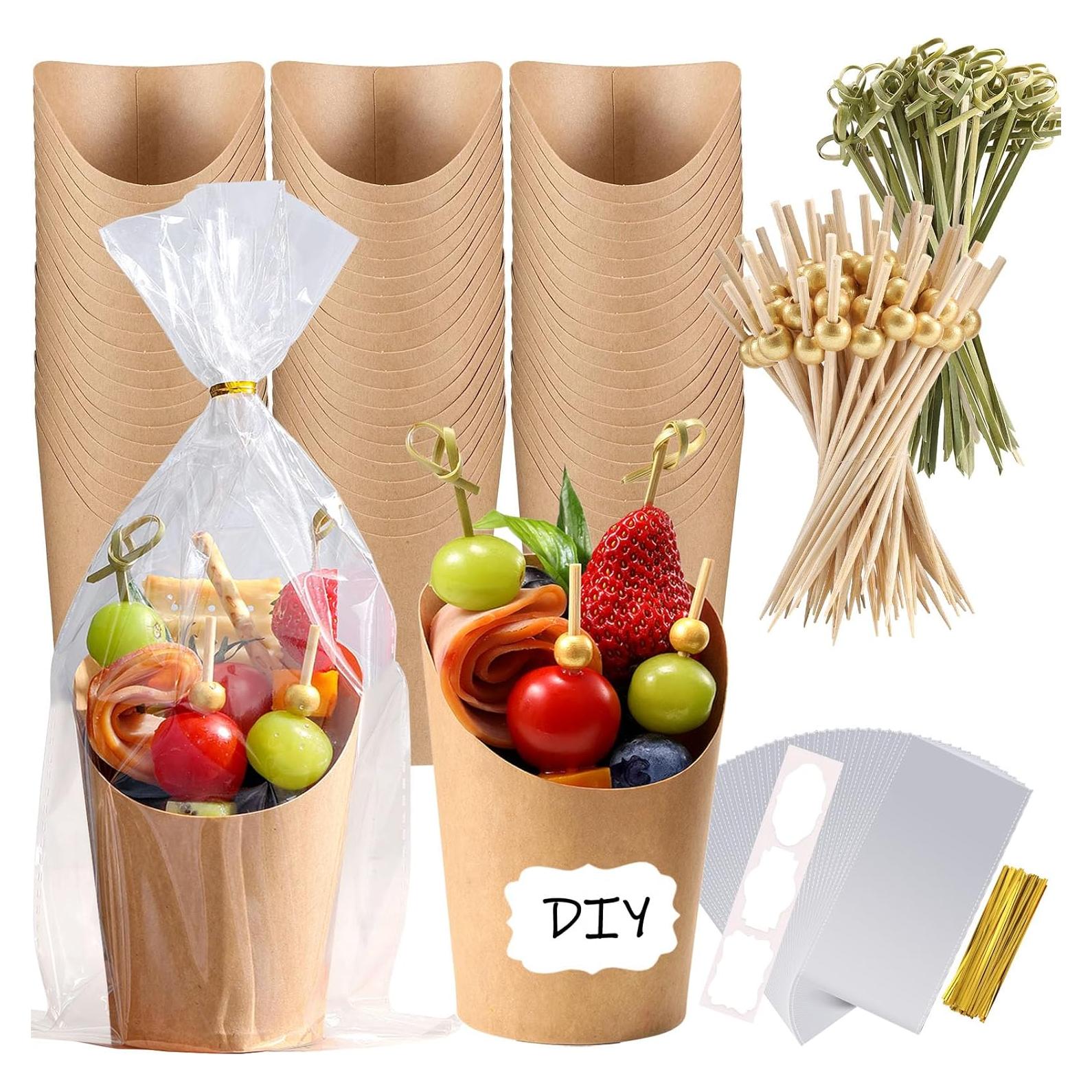 100 Tazas de Papel Desechables FSAH 12Oz con Palillos y Etiquetas