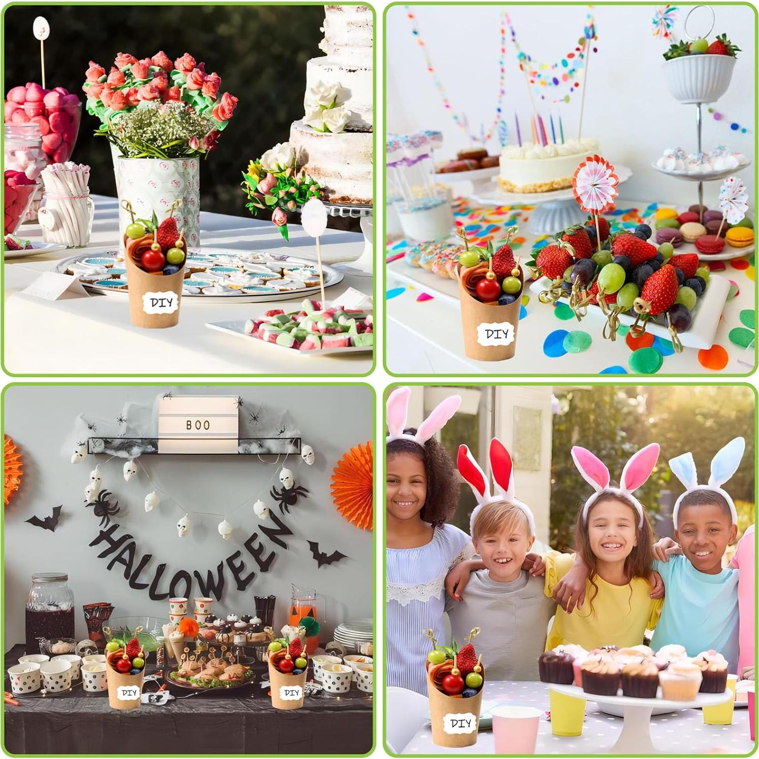 100 Tazas de Papel Desechables FSAH 12Oz con Palillos y Etiquetas