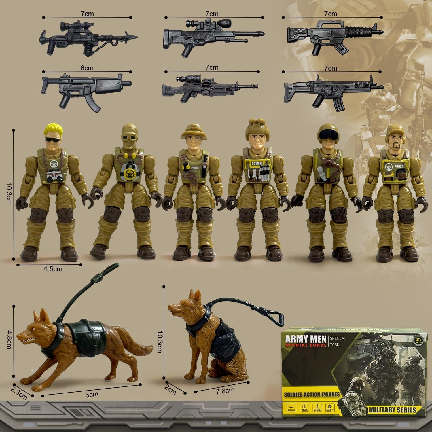 Set de Soldados de Juguete Baimiby con 6 Figuras y 2 Perros