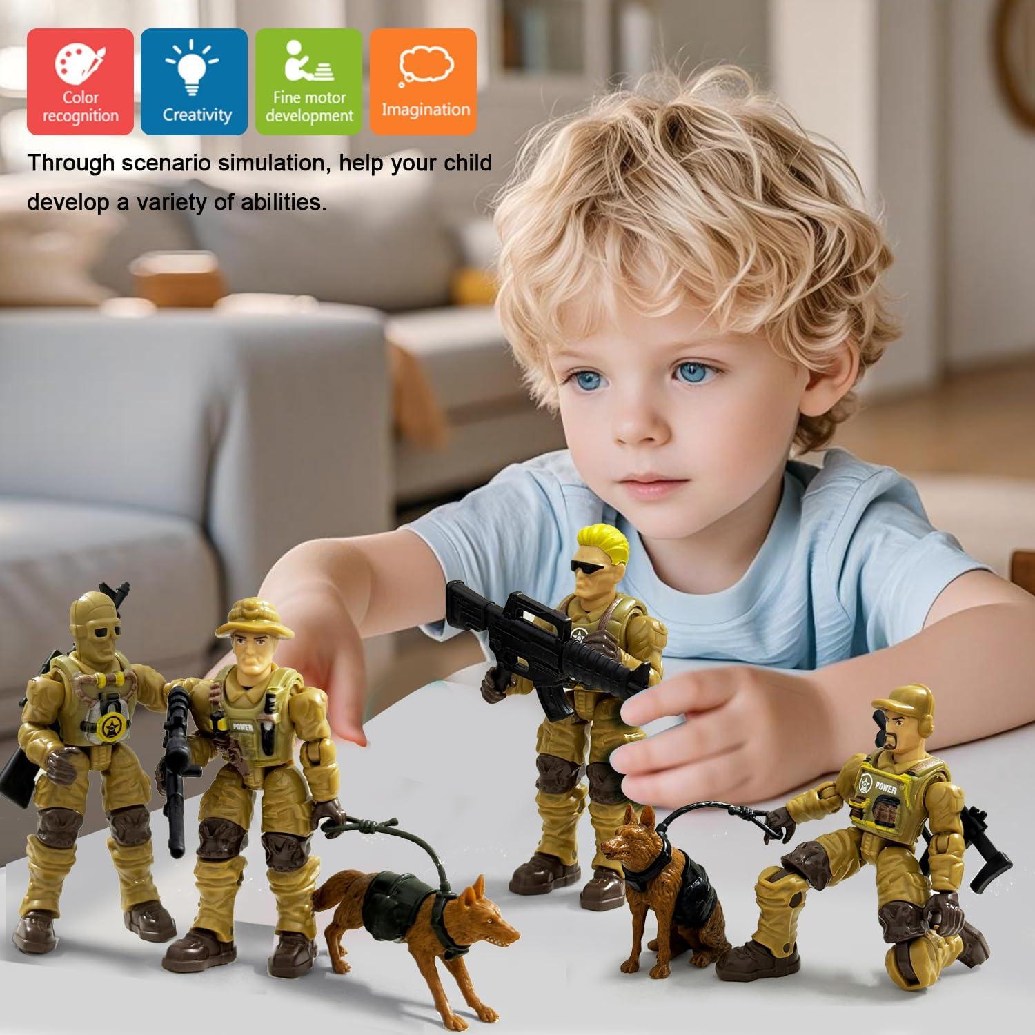 Set de Soldados de Juguete Baimiby con 6 Figuras y 2 Perros