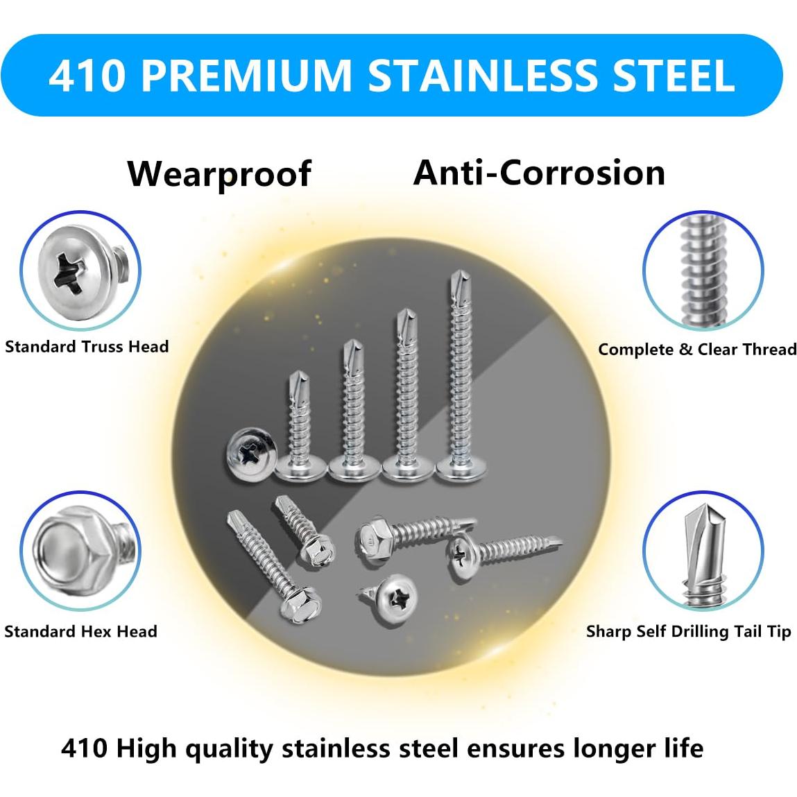 Kit de Tornillos Autoperforantes #8 Muamos 260 Piezas Acero Inoxidable