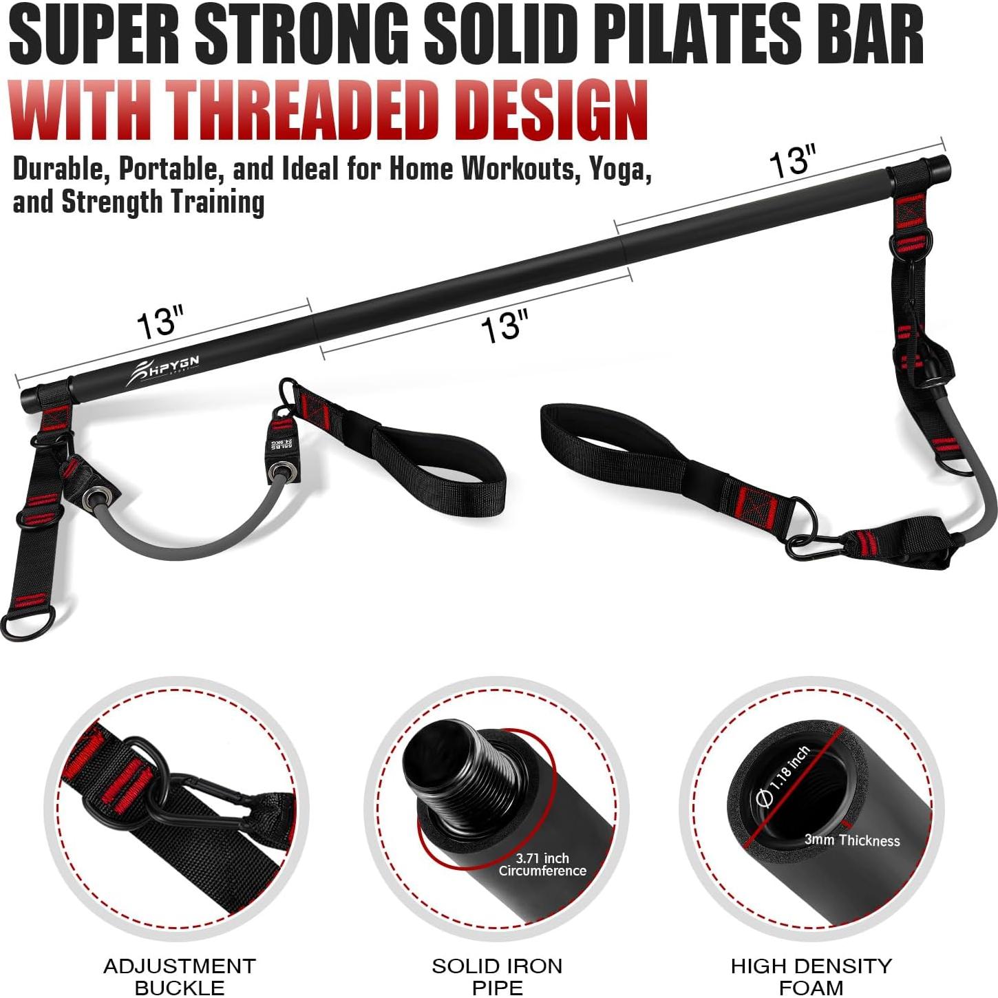 Kit de Bar Pilates HPYGN con Bandas de Resistencia 122kg