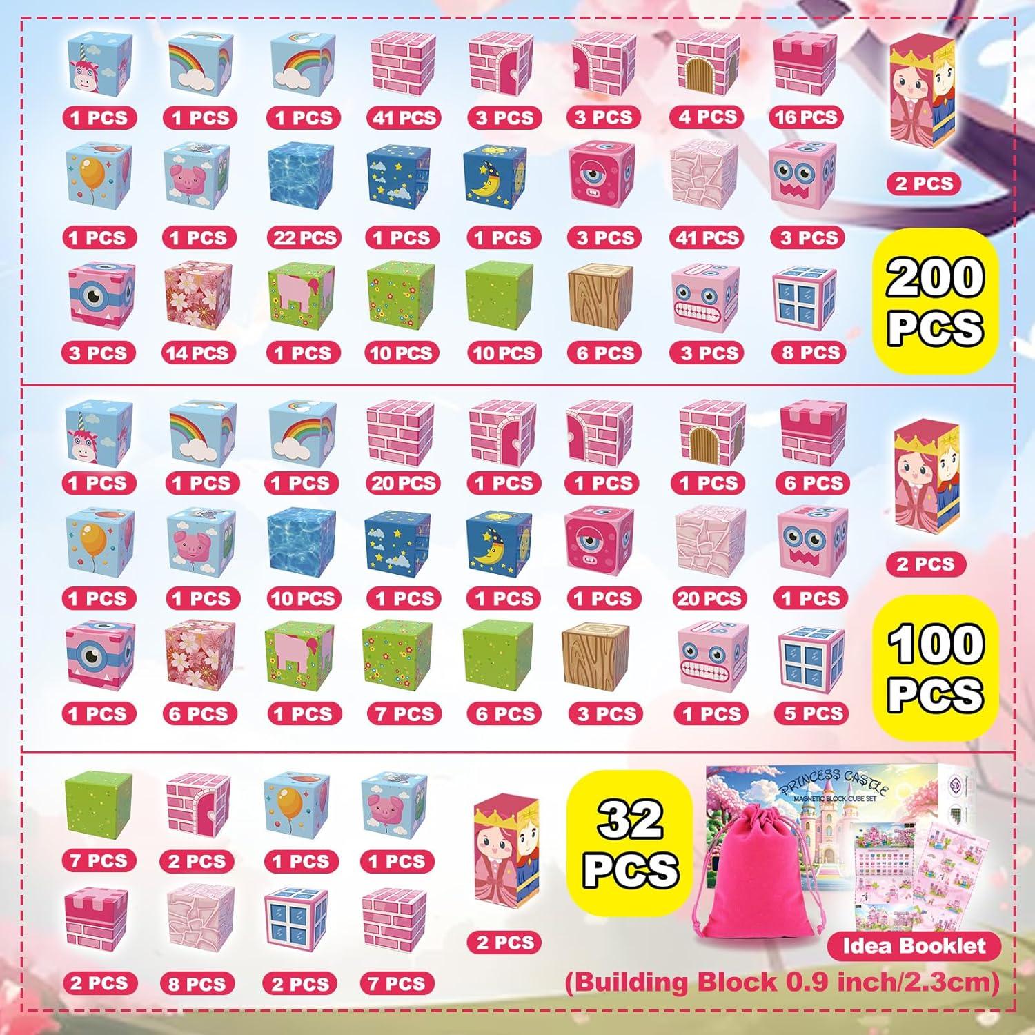 Bloques Magnéticos Castillo Rosa WSHIMIN 32 Piezas Juguete STEM