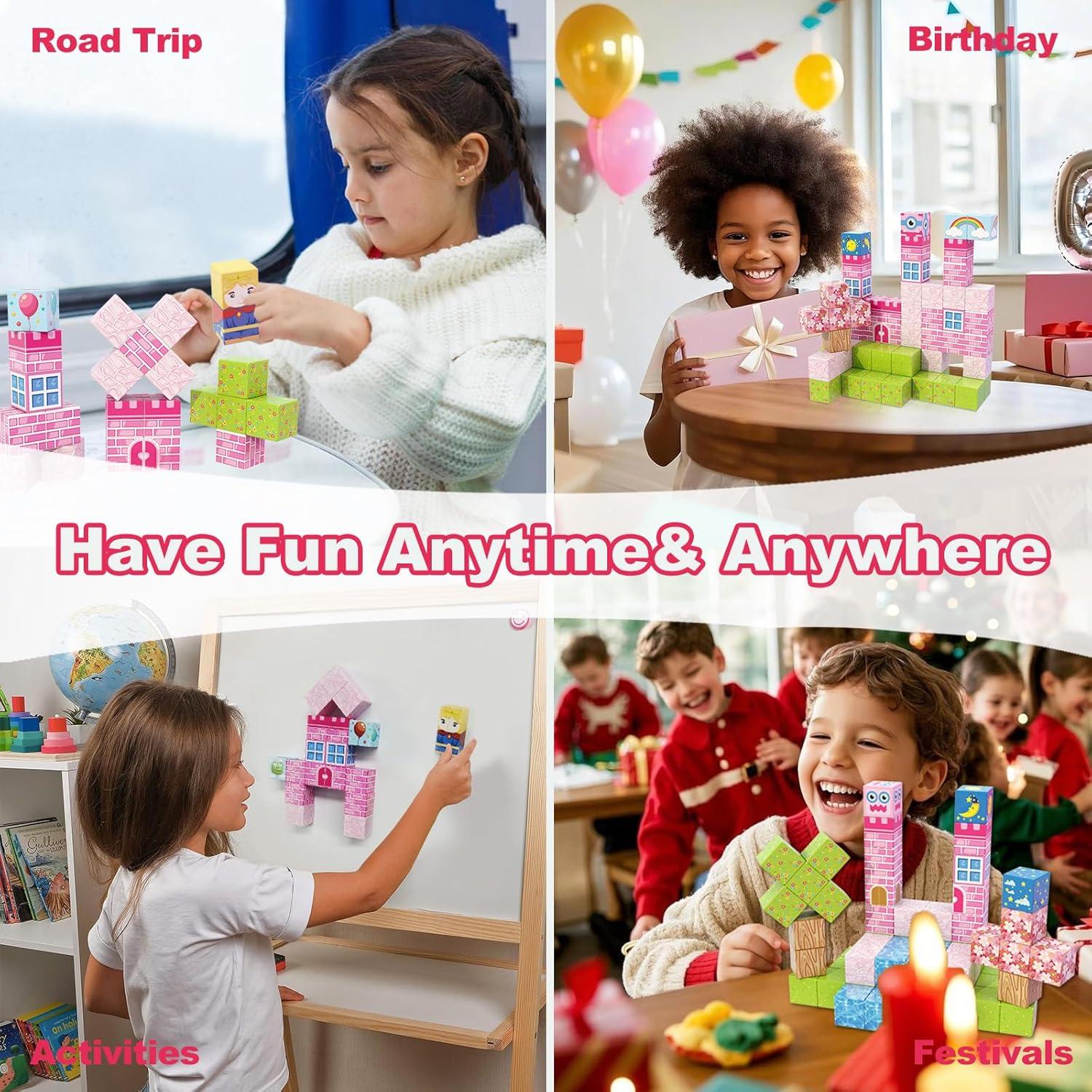 Bloques Magnéticos Castillo Rosa WSHIMIN 32 Piezas Juguete STEM