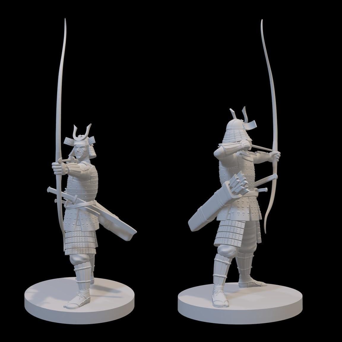 Miniatura de Luchador Samurái con Arco 28mm Resina Sin Pintar