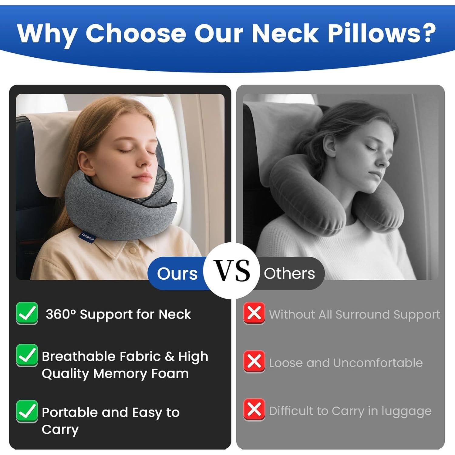 Almohada de Viaje Teemour con Espuma Memoria y Accesorios