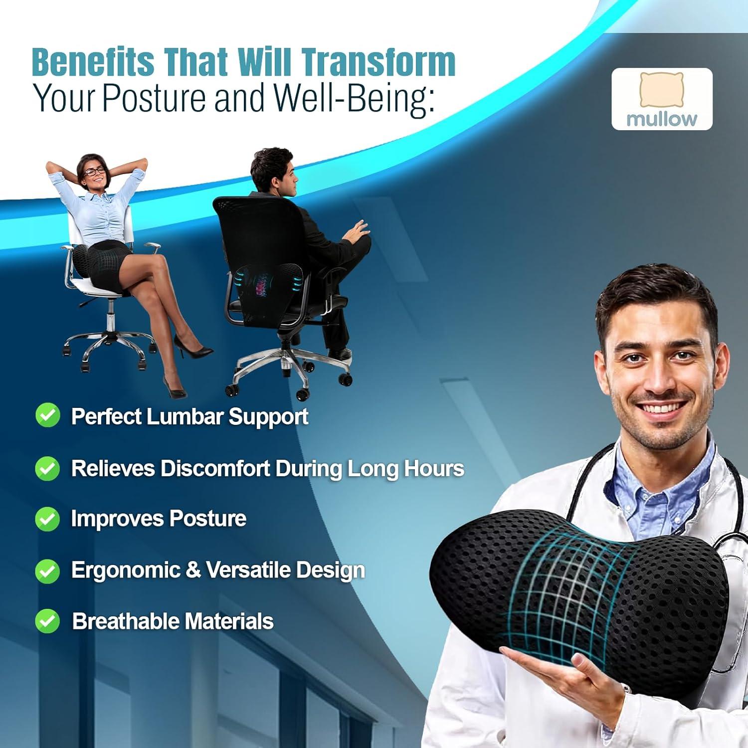 Almohada de Soporte Lumbar Mullow Ergonómica - Espuma Viscoelástica