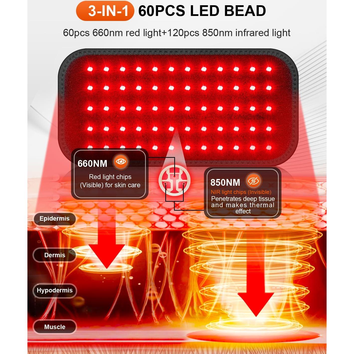 Almohadilla de Terapia de Luz Roja SHEVIEW 60 LEDs 660nm 850nm