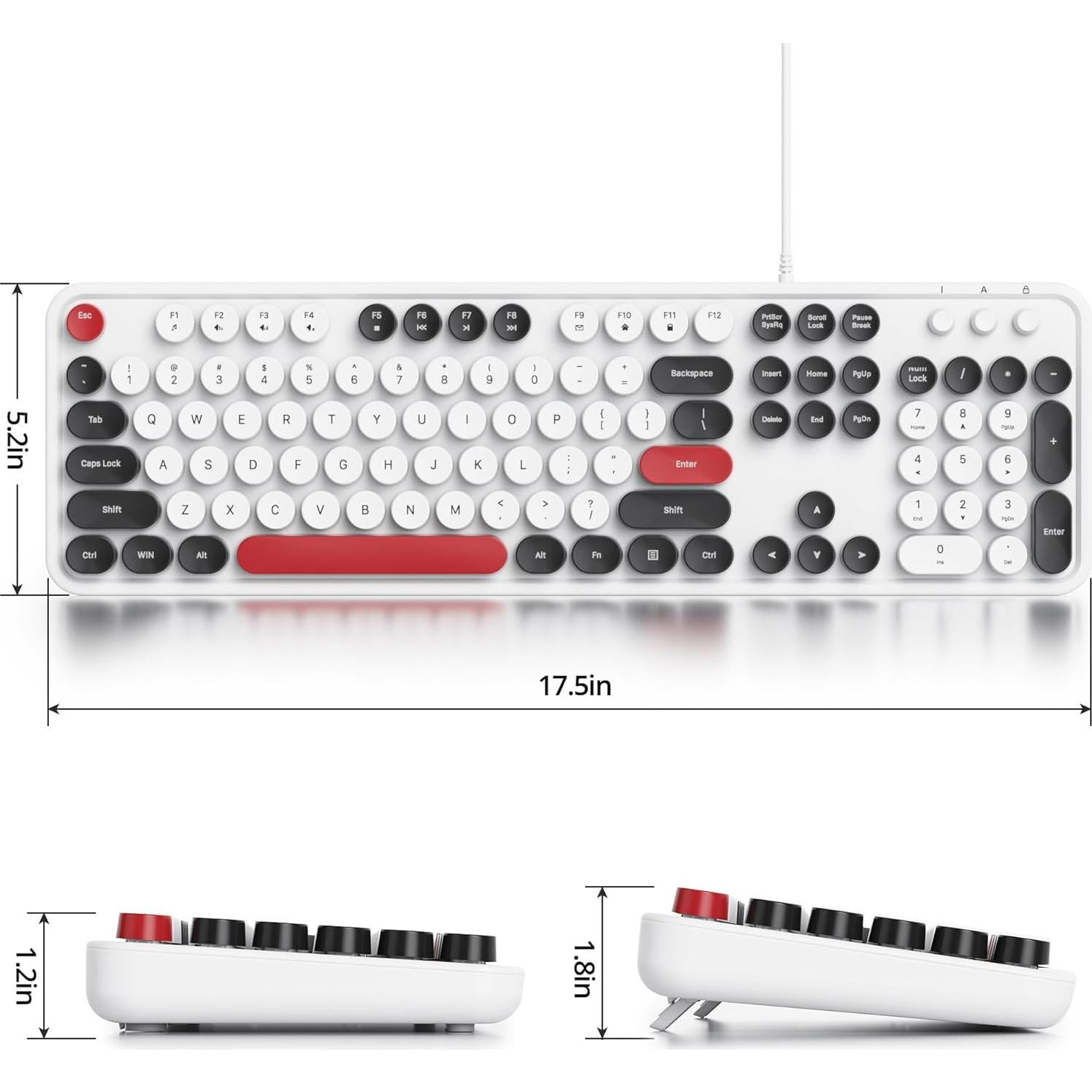 Teclado Retro Owpkeenthy USB Blanco Minimalista Completo