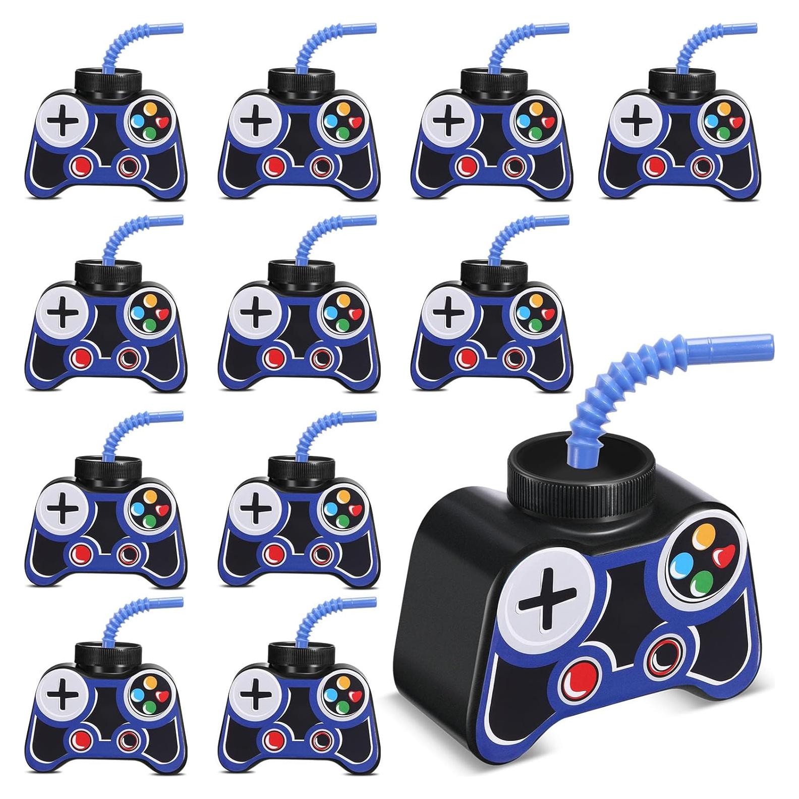 Vasos de Fiesta Gamer Mifoci 12 Pcs 295ml con Pajilla y Tapa