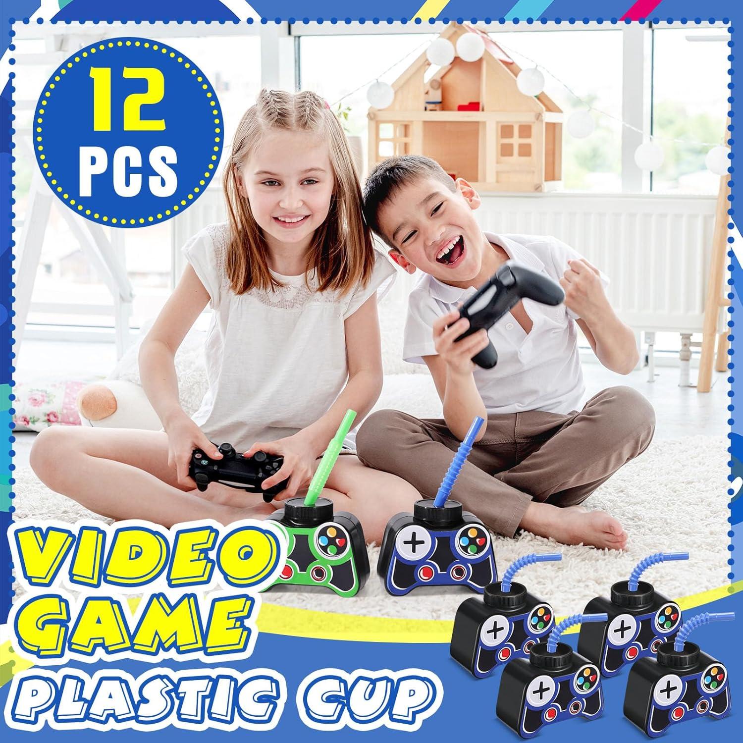 Vasos de Fiesta Gamer Mifoci 12 Pcs 295ml con Pajilla y Tapa