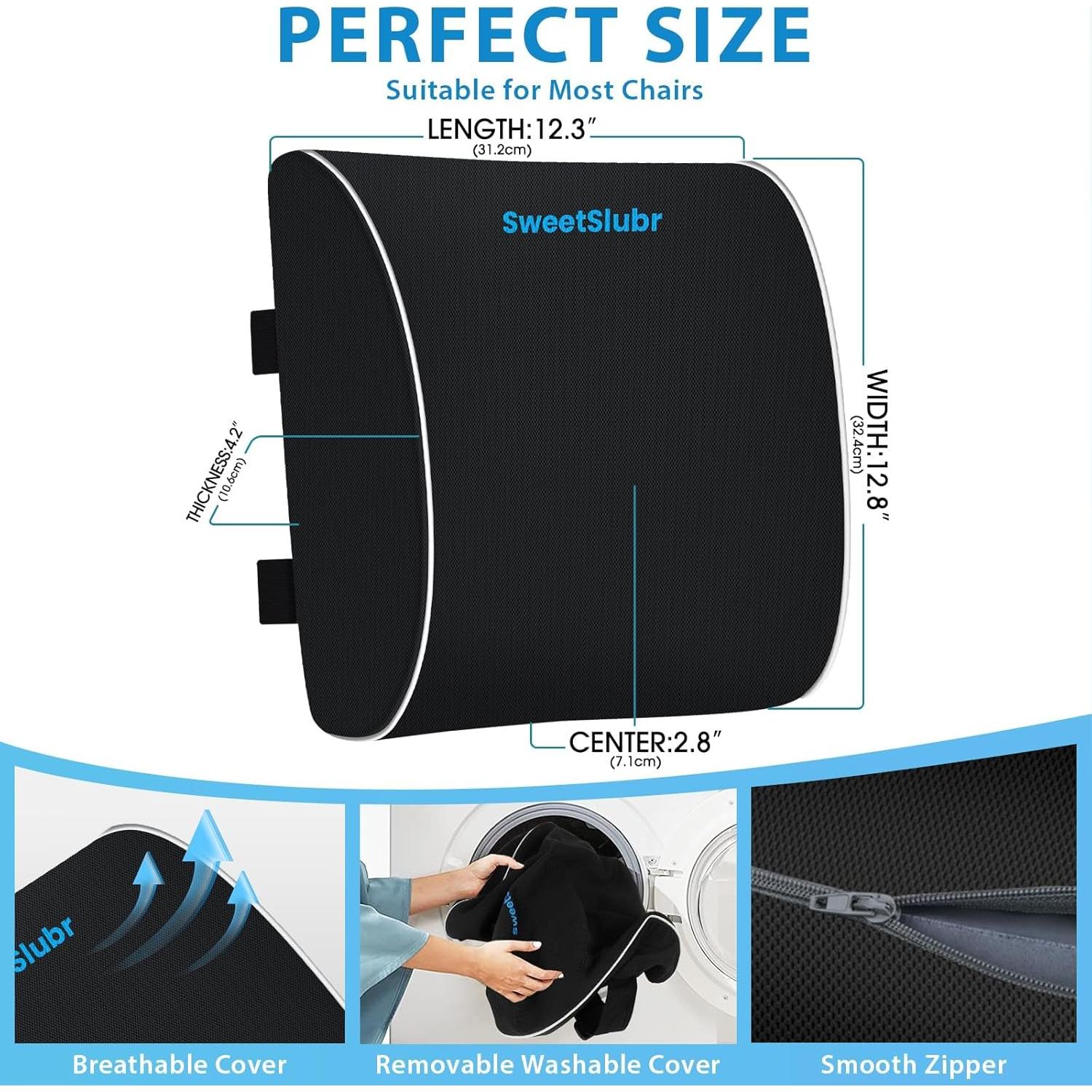 Cojín Lumbar Ergonómico SweetSlubr Negro con Correas Ajustables