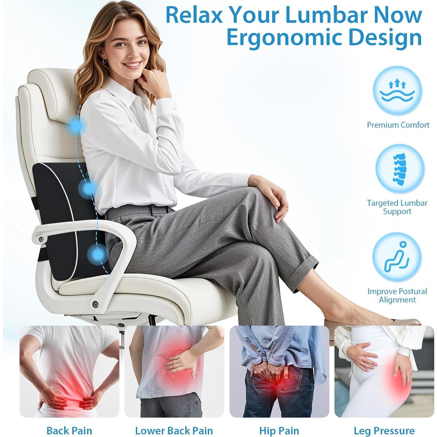 Cojín Lumbar Ergonómico SweetSlubr Negro con Correas Ajustables