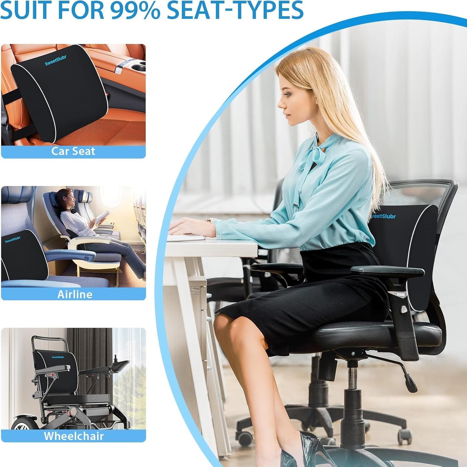 Cojín Lumbar Ergonómico SweetSlubr Negro con Correas Ajustables