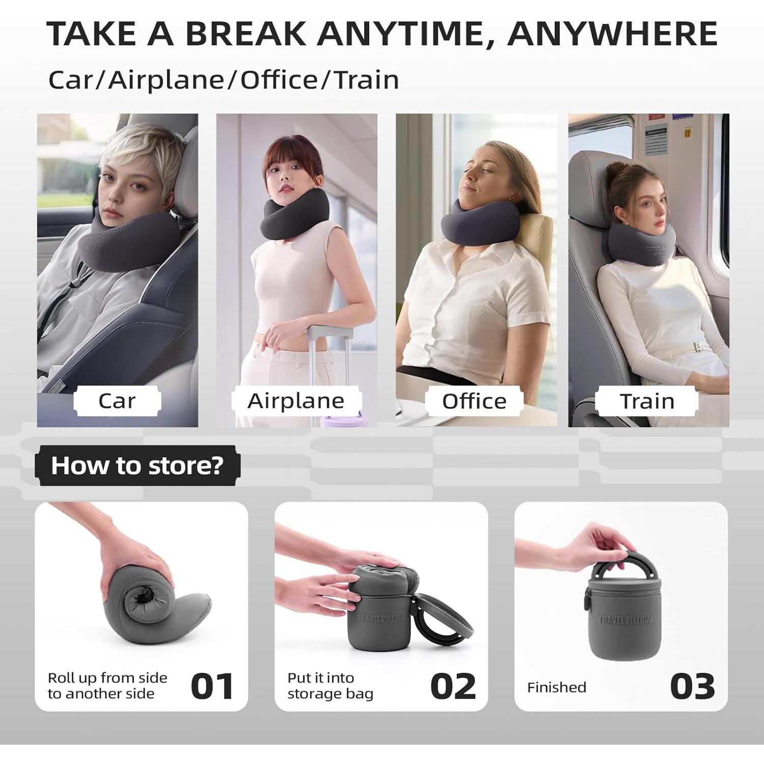 Almohada de Viaje EVERY THINK Espuma Viscoelástica Negra 40-55 cm