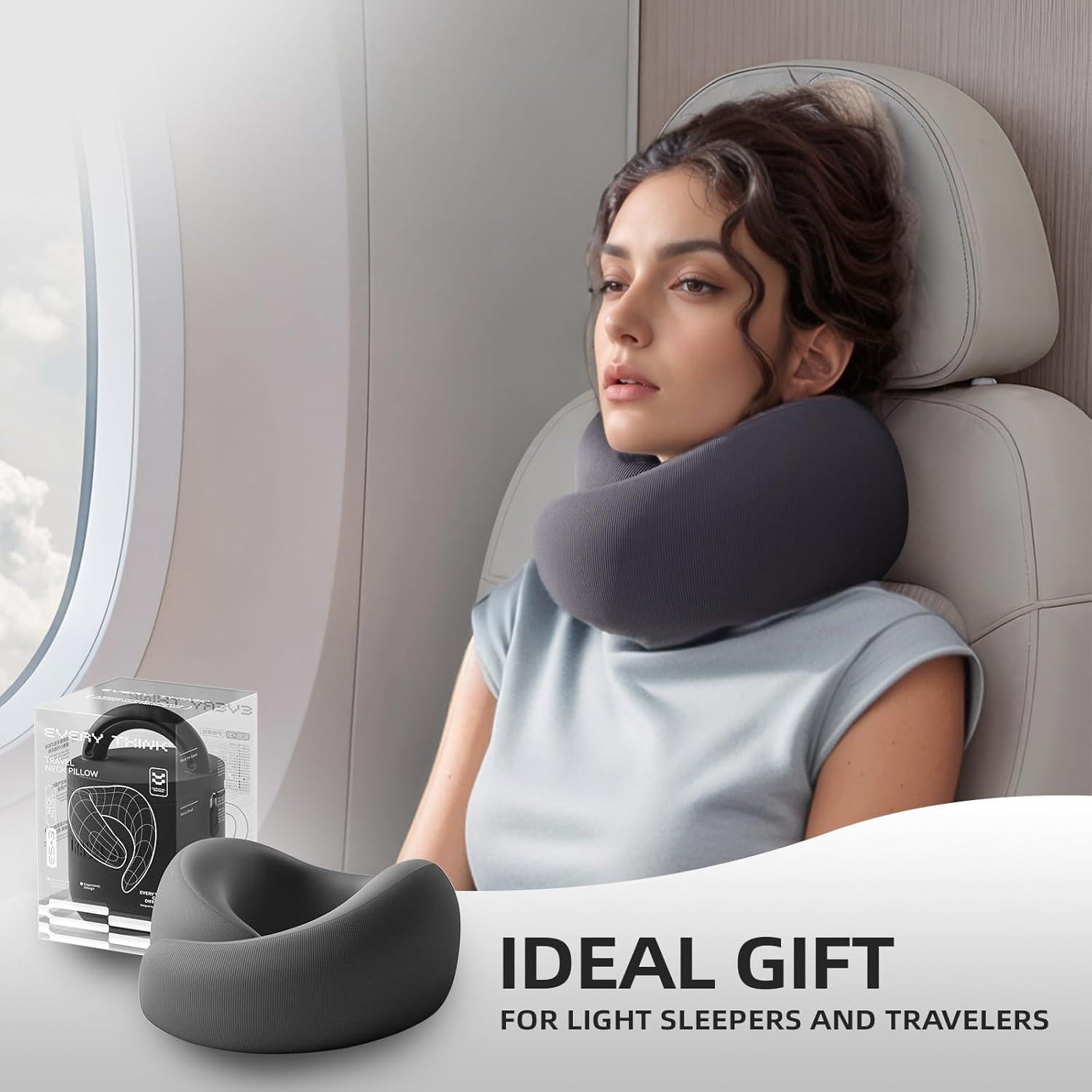 Almohada de Viaje EVERY THINK Espuma Viscoelástica Negra 40-55 cm