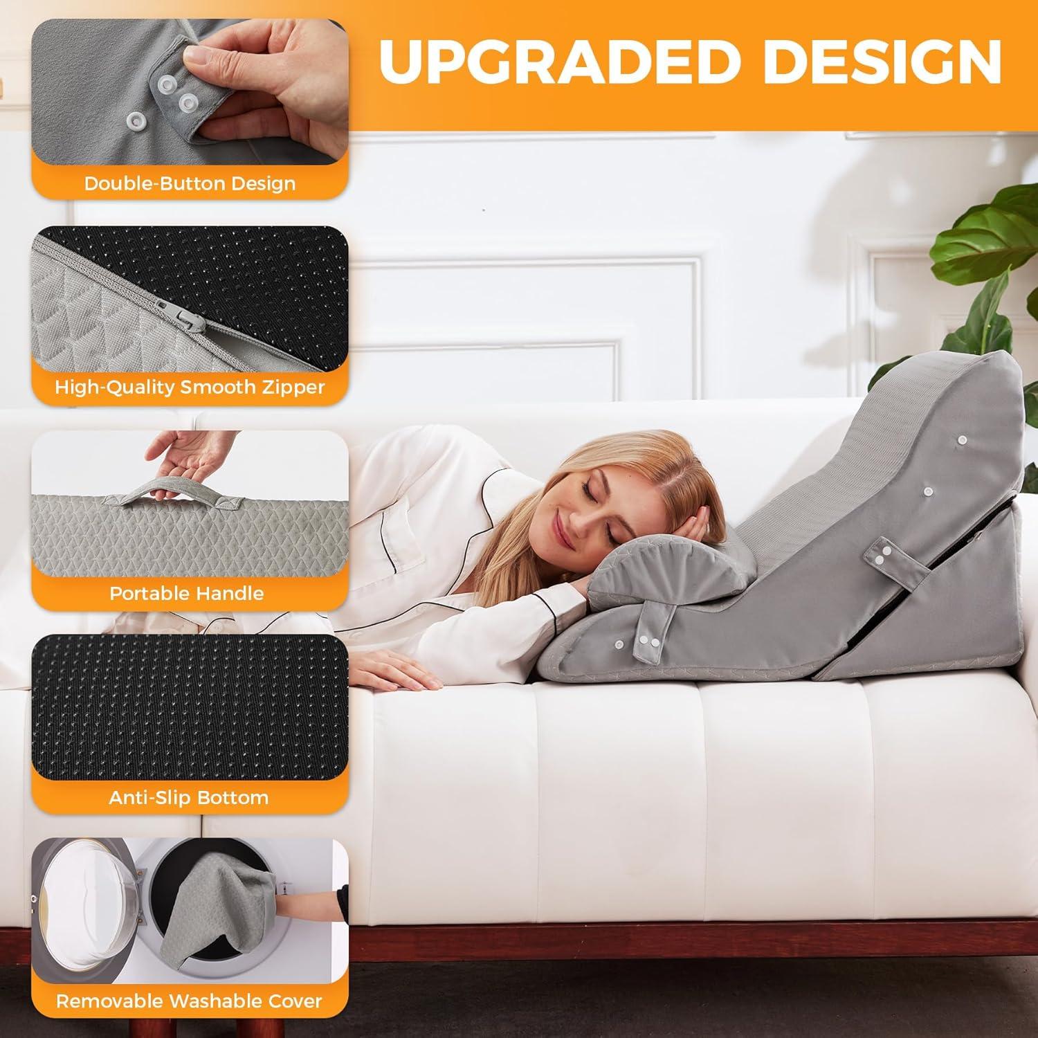 Juego de Almohadas en Cuña Ajustable 3 Piezas Ruqmuis Gris