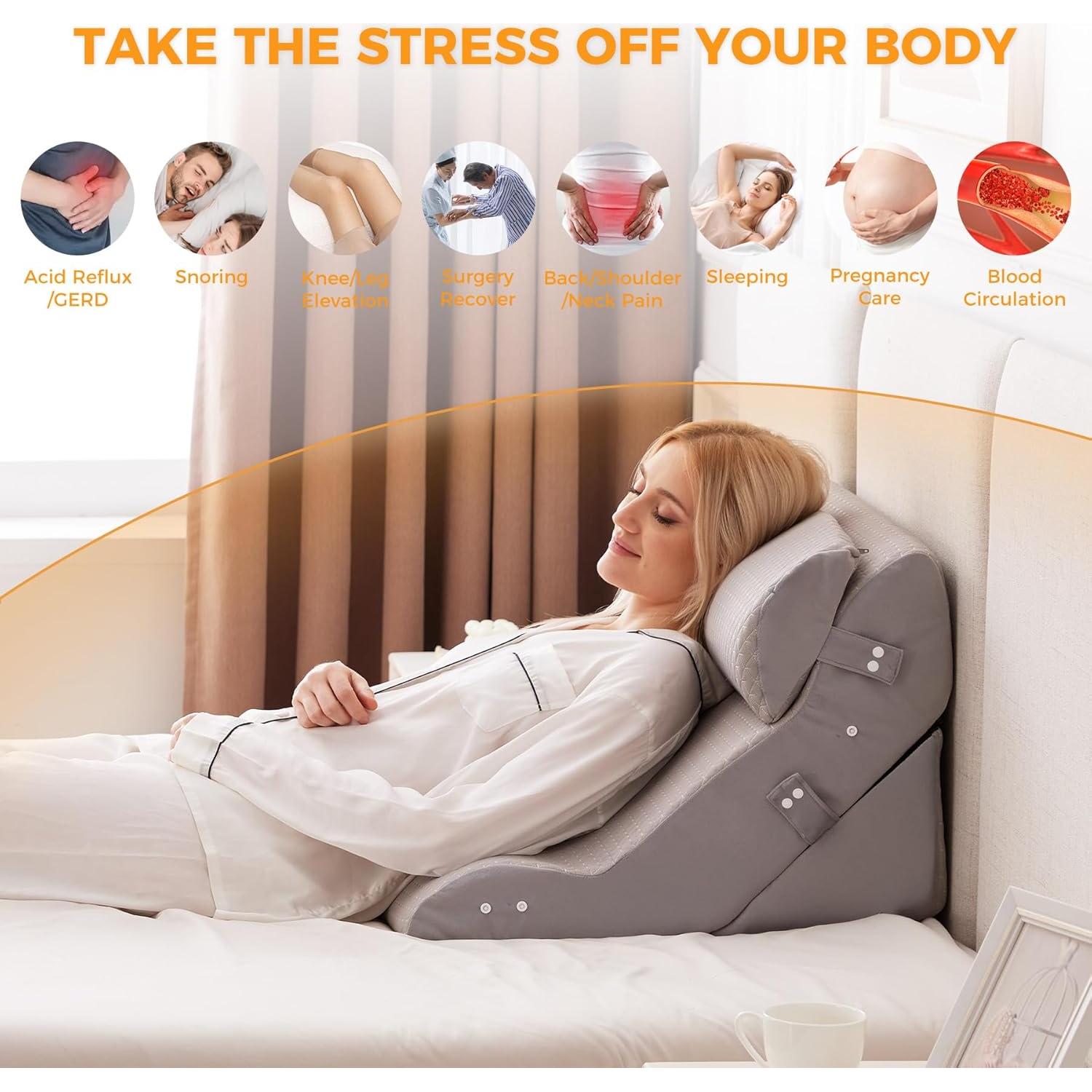 Juego de Almohadas en Cuña Ajustable 3 Piezas Ruqmuis Gris