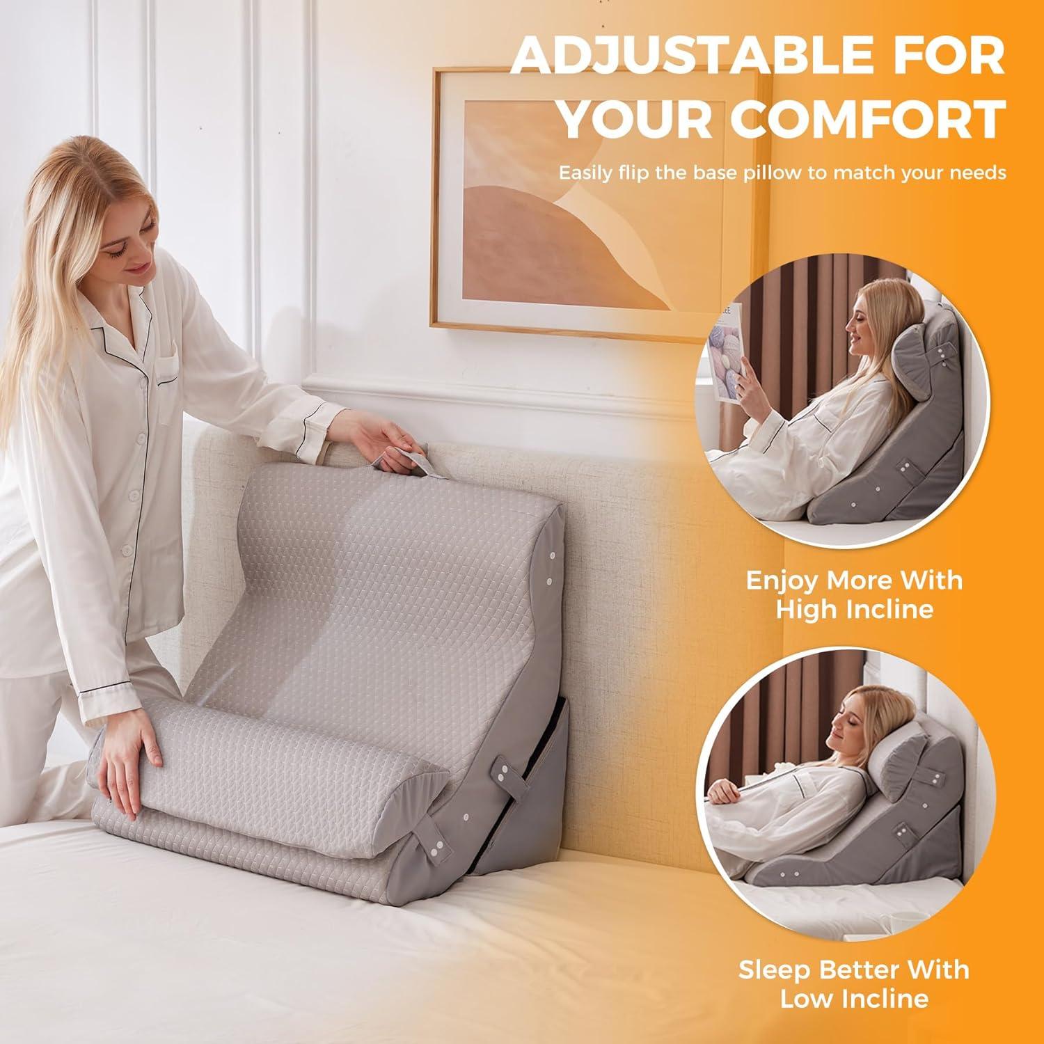 Juego de Almohadas en Cuña Ajustable 3 Piezas Ruqmuis Gris
