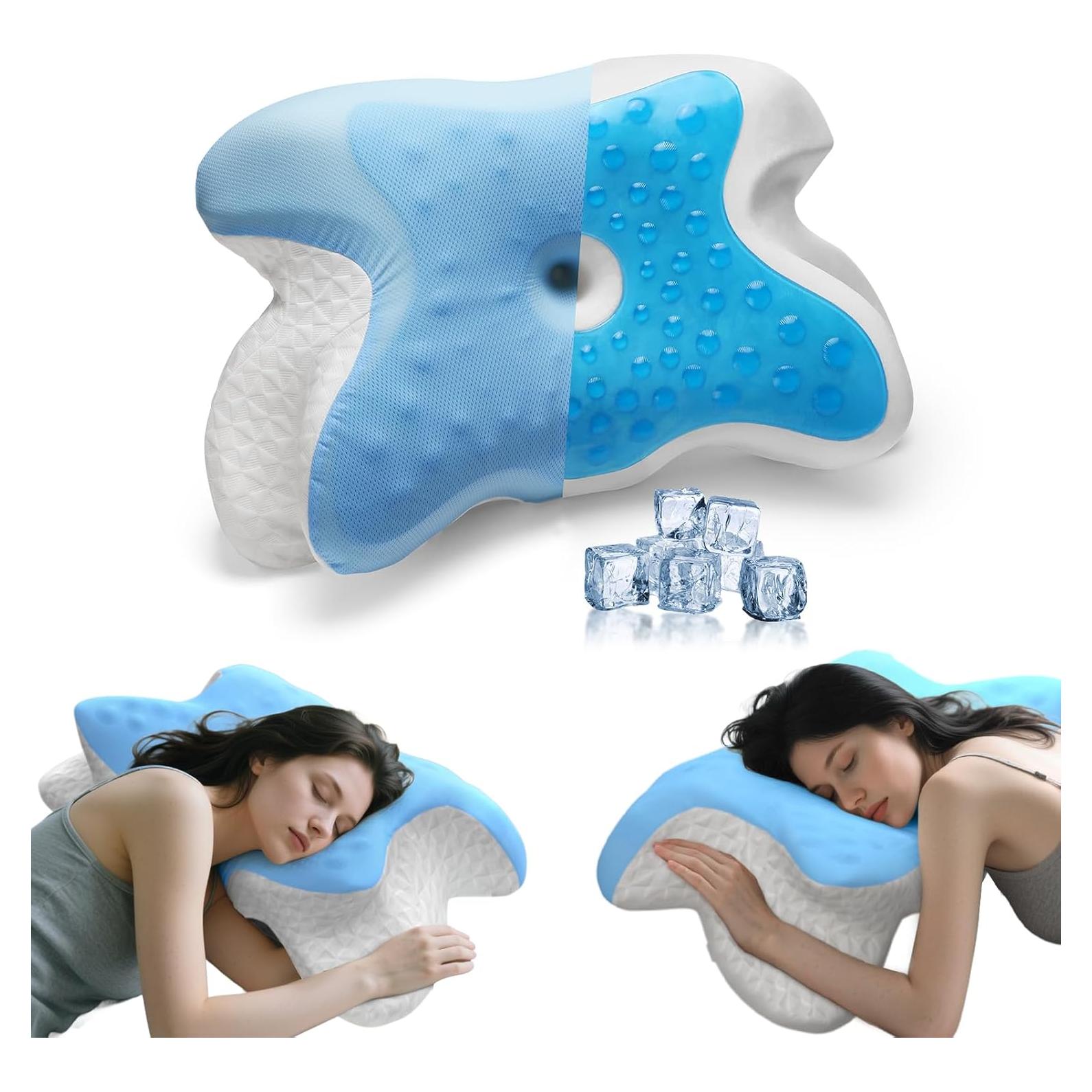 Almohada Cervical YUWENUS Ergonómica con Gel Refrigerante Azul