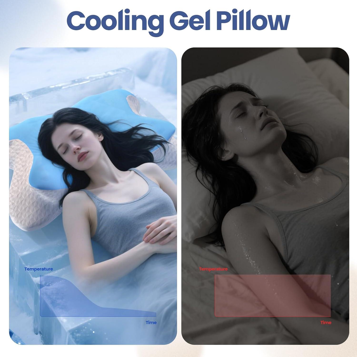 Almohada Cervical YUWENUS Ergonómica con Gel Refrigerante Azul