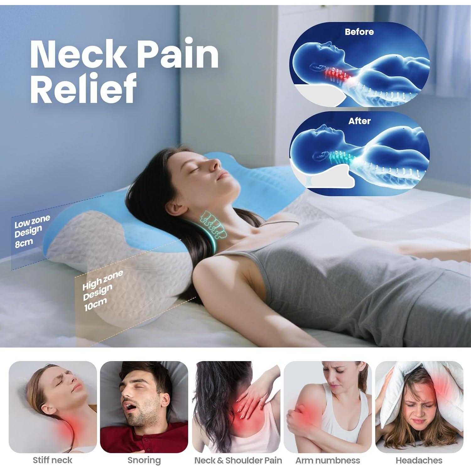 Almohada Cervical YUWENUS Ergonómica con Gel Refrigerante Azul