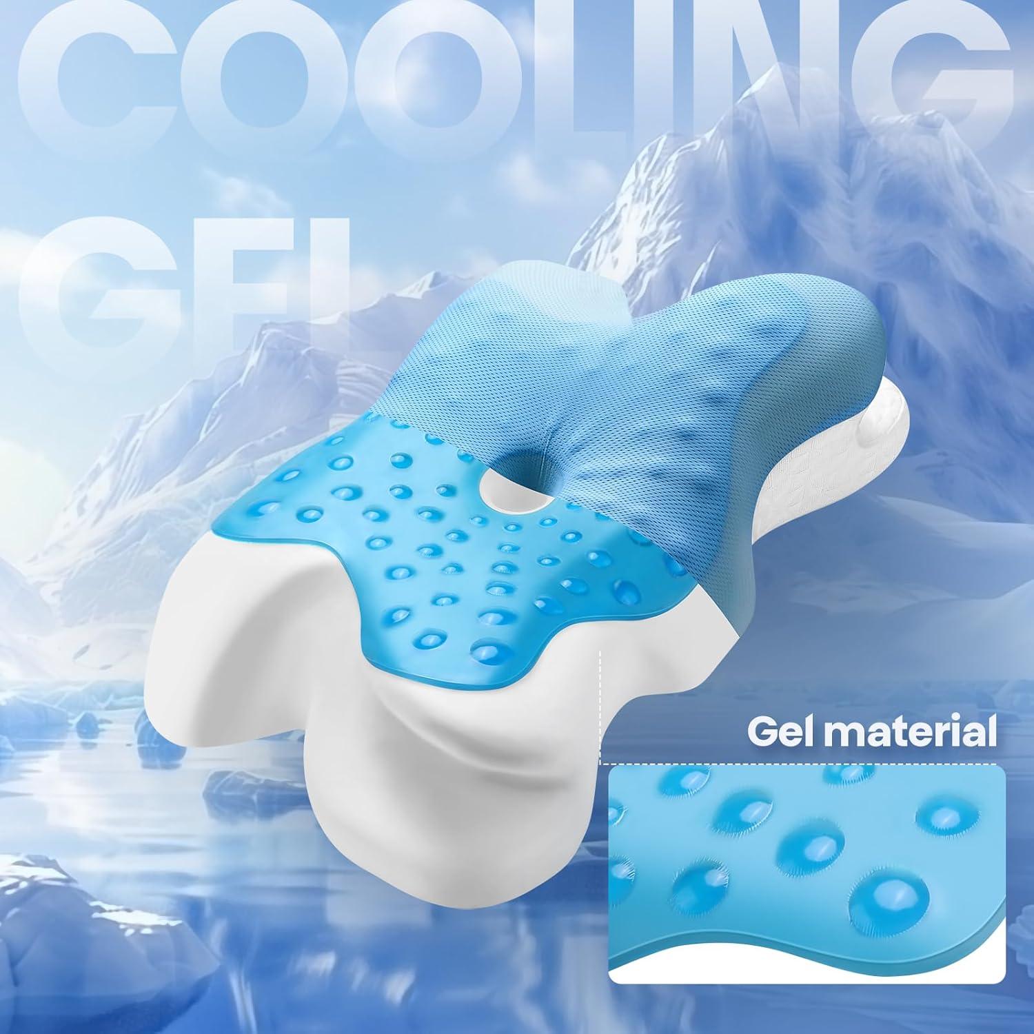 Almohada Cervical YUWENUS Ergonómica con Gel Refrigerante Azul