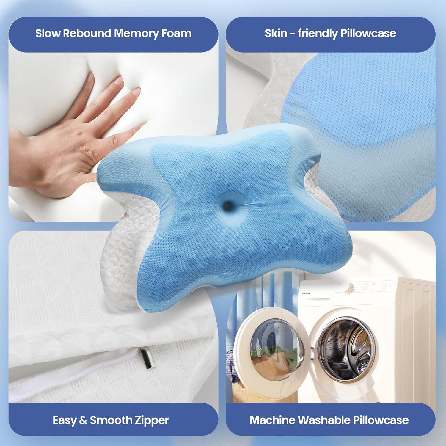 Almohada Cervical YUWENUS Ergonómica con Gel Refrigerante Azul