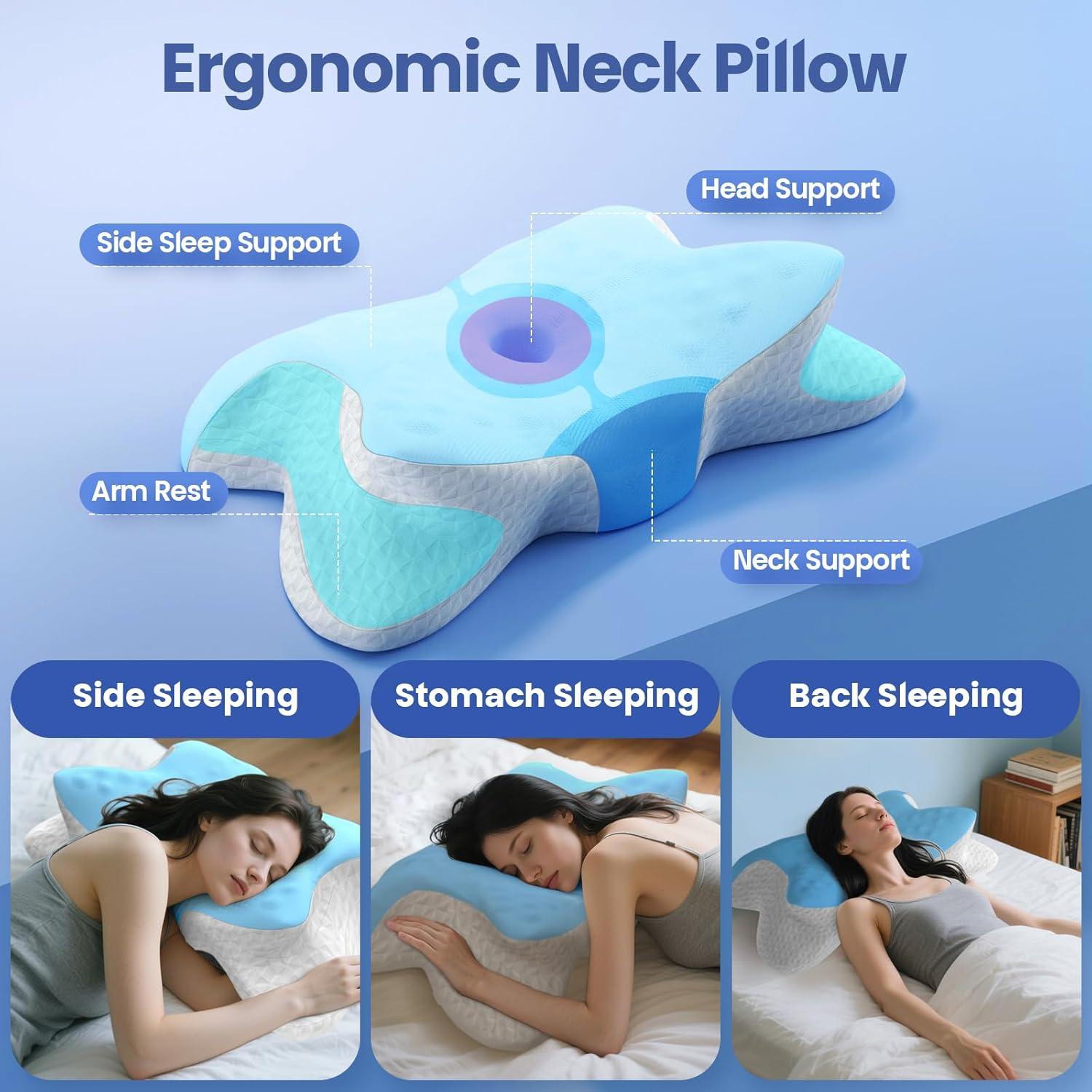 Almohada Cervical YUWENUS Ergonómica con Gel Refrigerante Azul