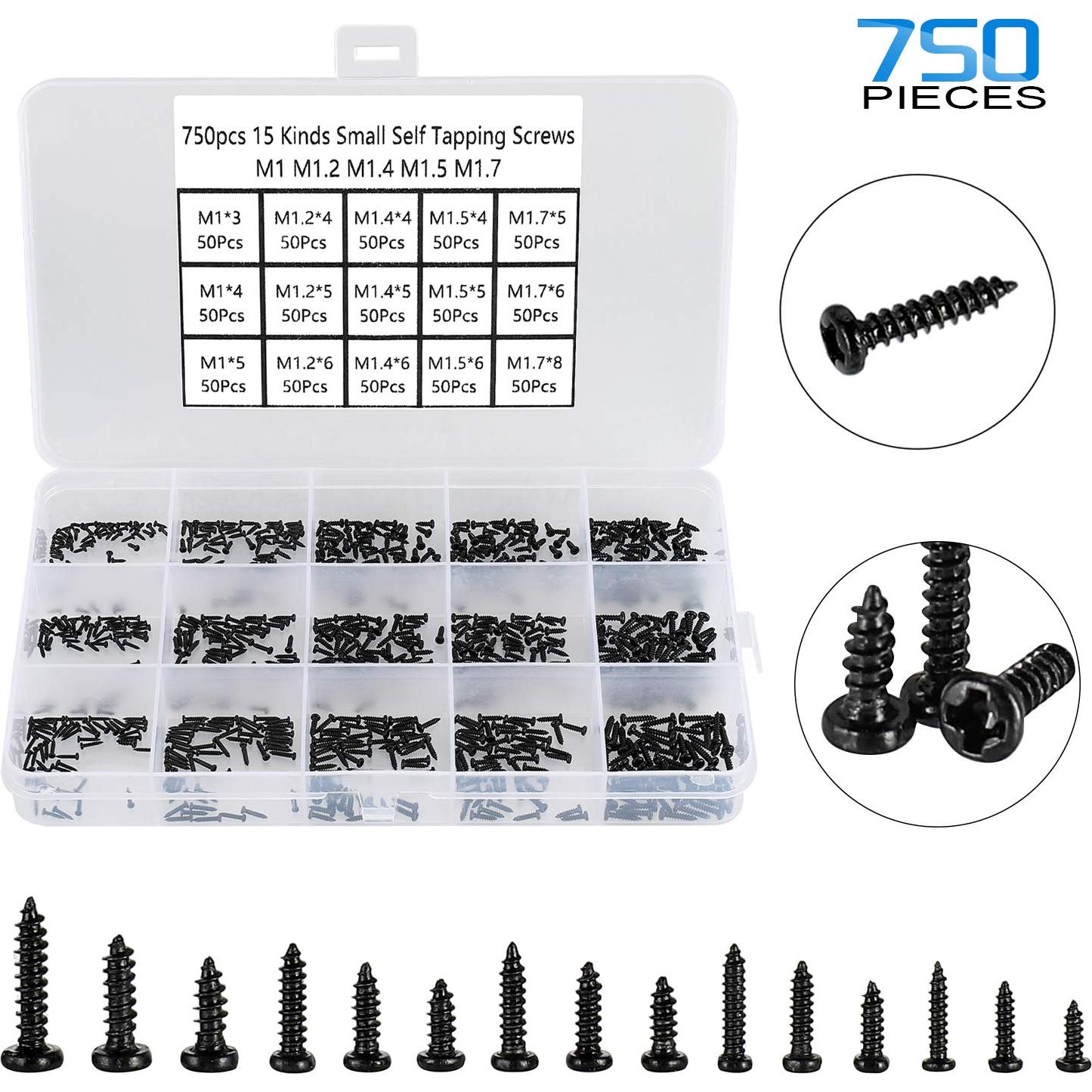 Kit de 750 Tornillos Pequeños M1-M1.7 HanTof Acero al Carbono