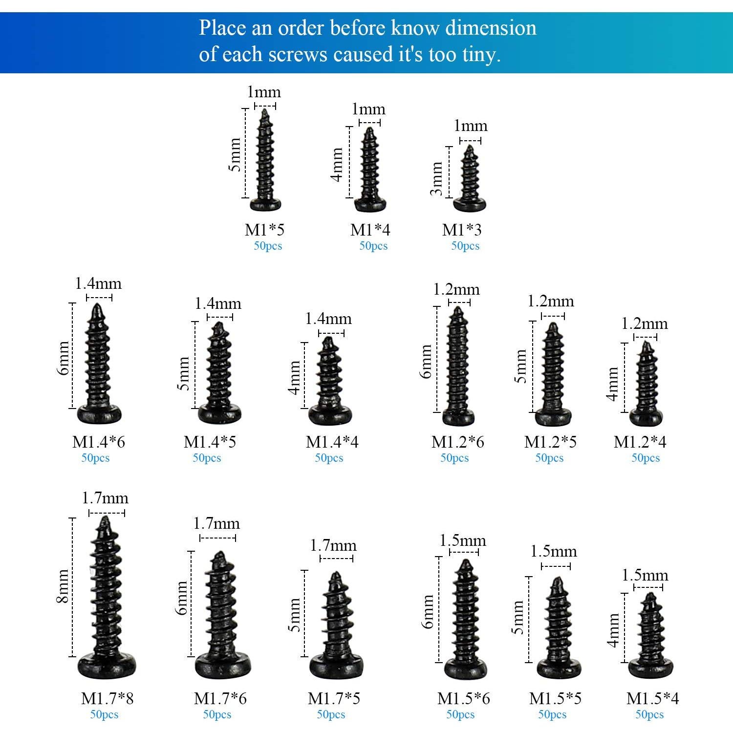 Kit de 750 Tornillos Pequeños M1-M1.7 HanTof Acero al Carbono