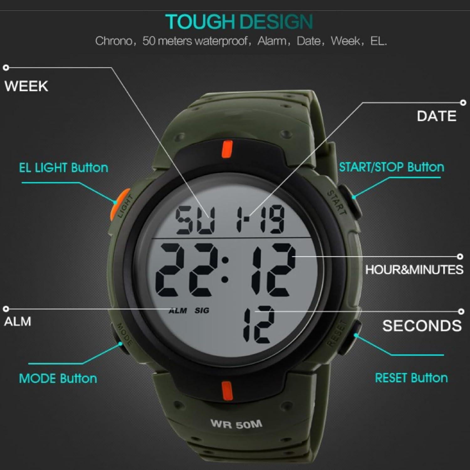 Reloj Deportivo CakCity CK1068-SL LED Impermeable para Hombres
