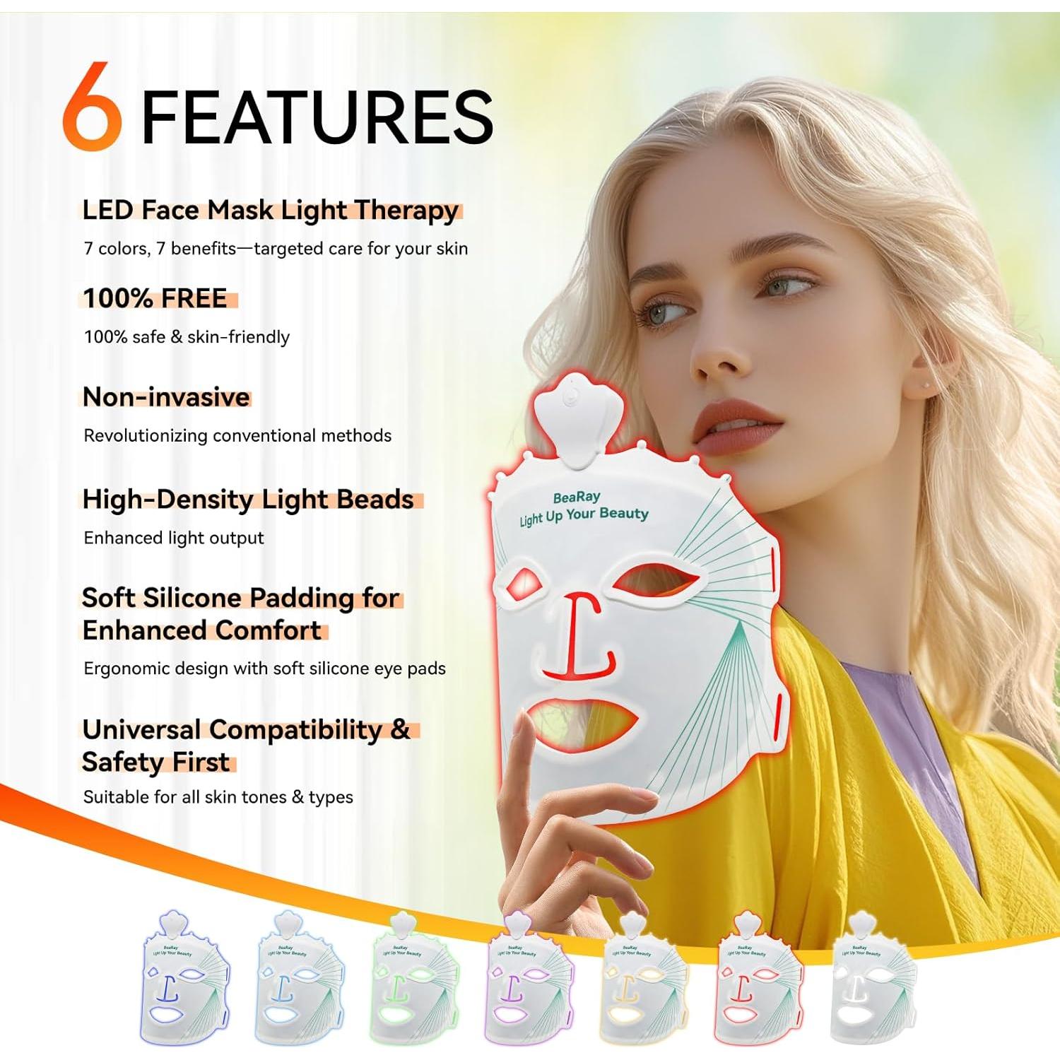 Máscara de Terapia de Luz Roja BeaRay - Cuidado Facial LED