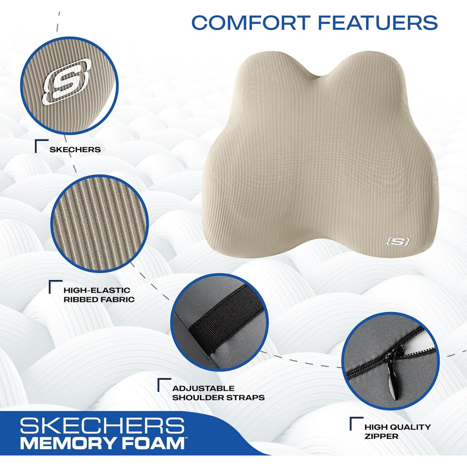 Almohada Lumbar Ergonomica Skechers de Espuma Memoria Beige